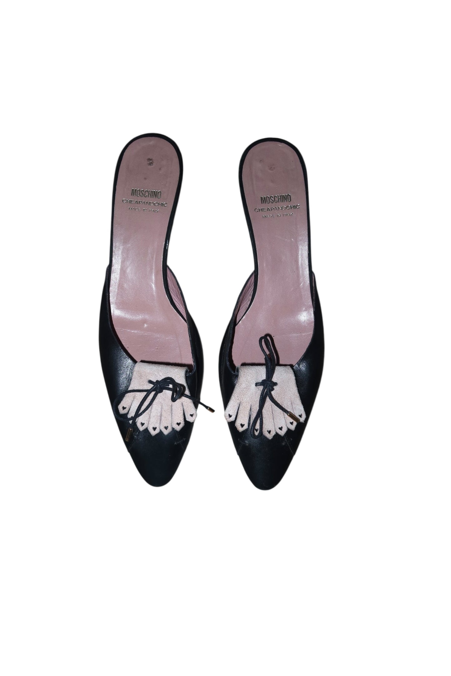 Moschino black and white loafer style kitten heels (38)