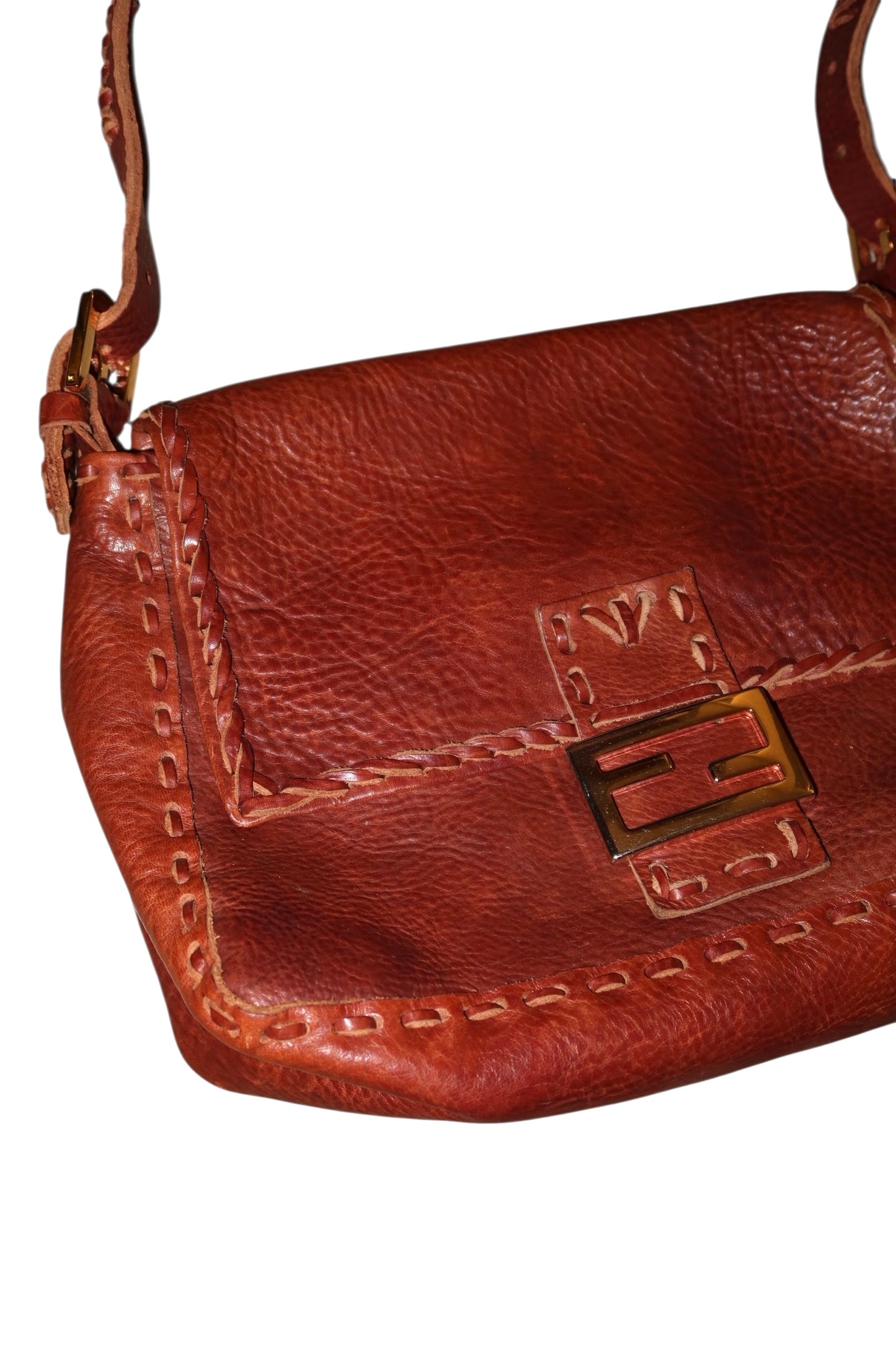 Fendi mama whipstich tan brown leather bag