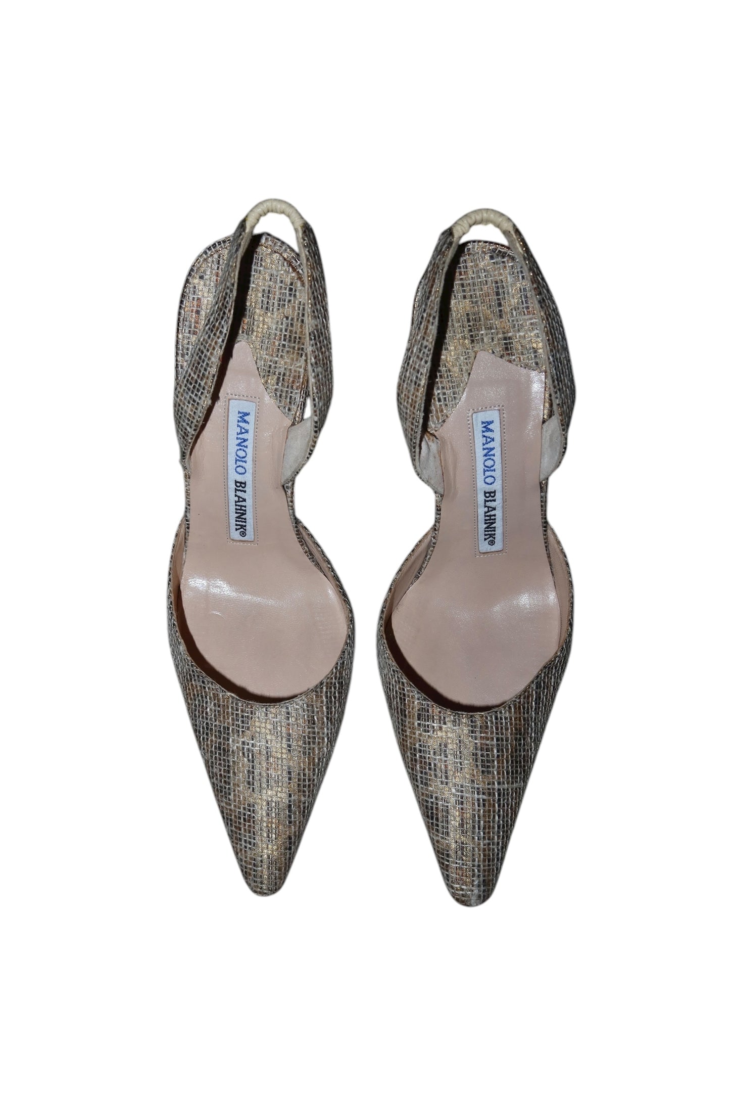 Manolo Blahnik beige linen slingback heels (35.5)