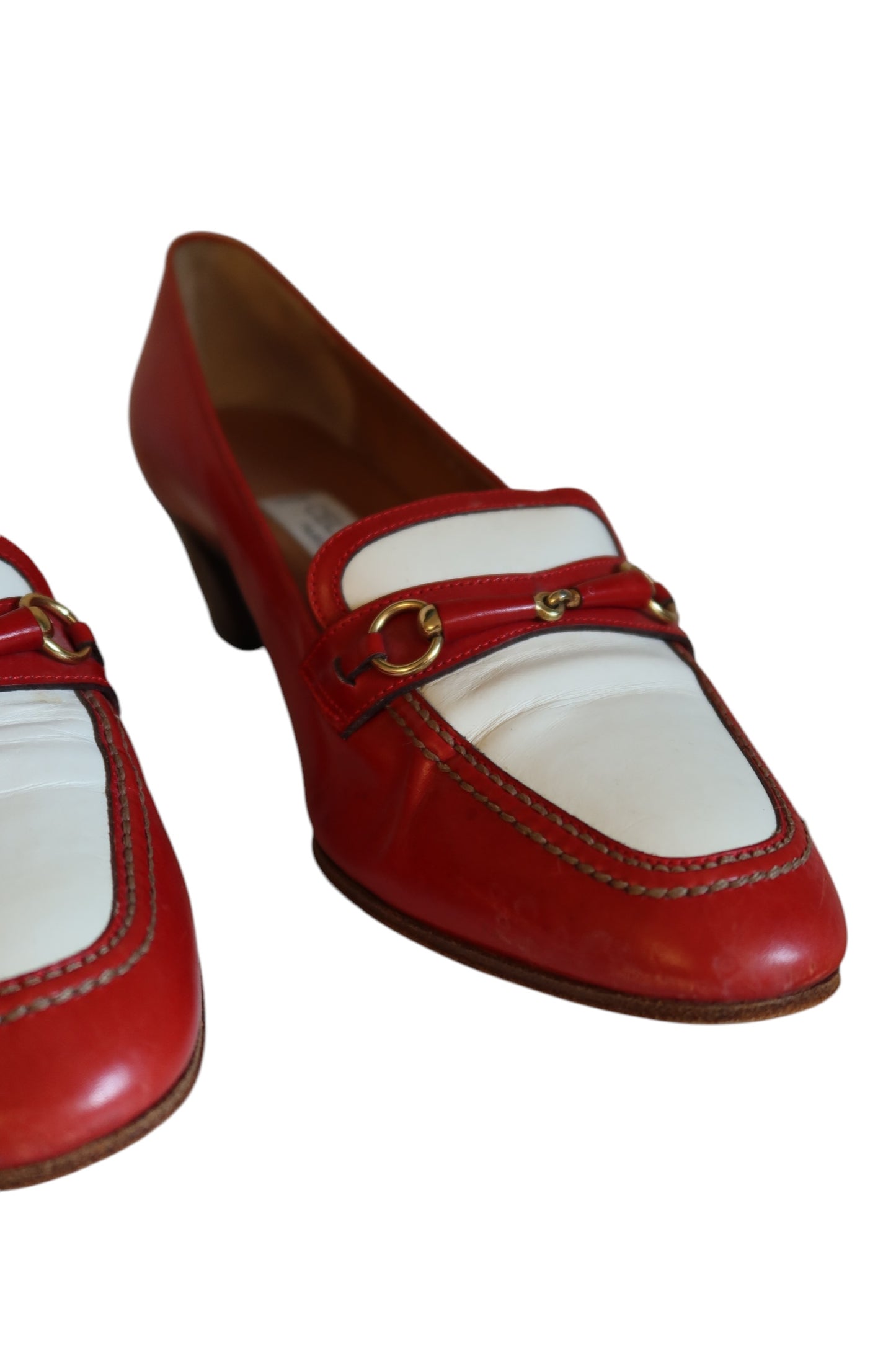 Celine red and white loafers with gold hardware (39)