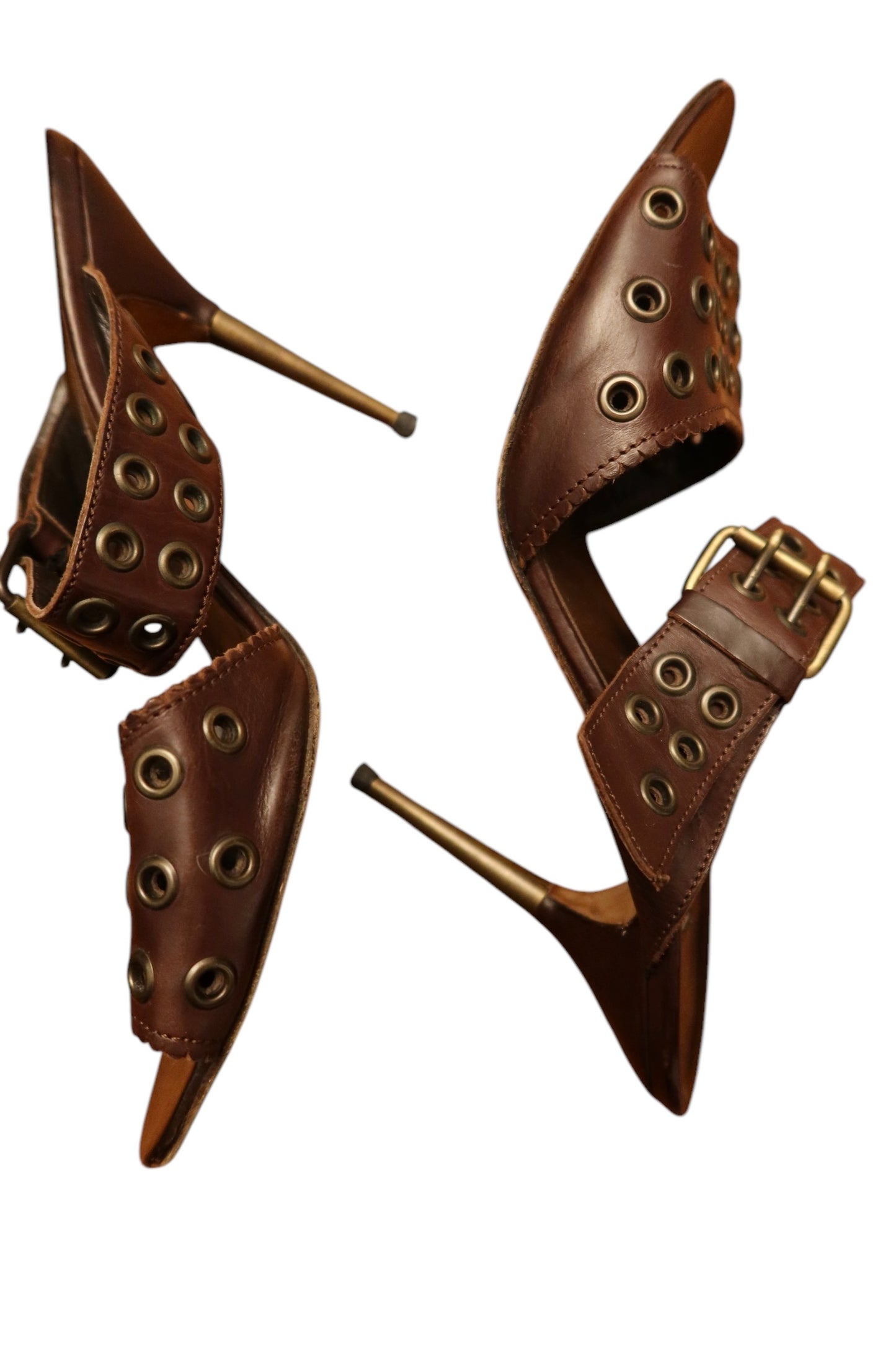 Manolo Blahnik brown grommet heels size 40.5