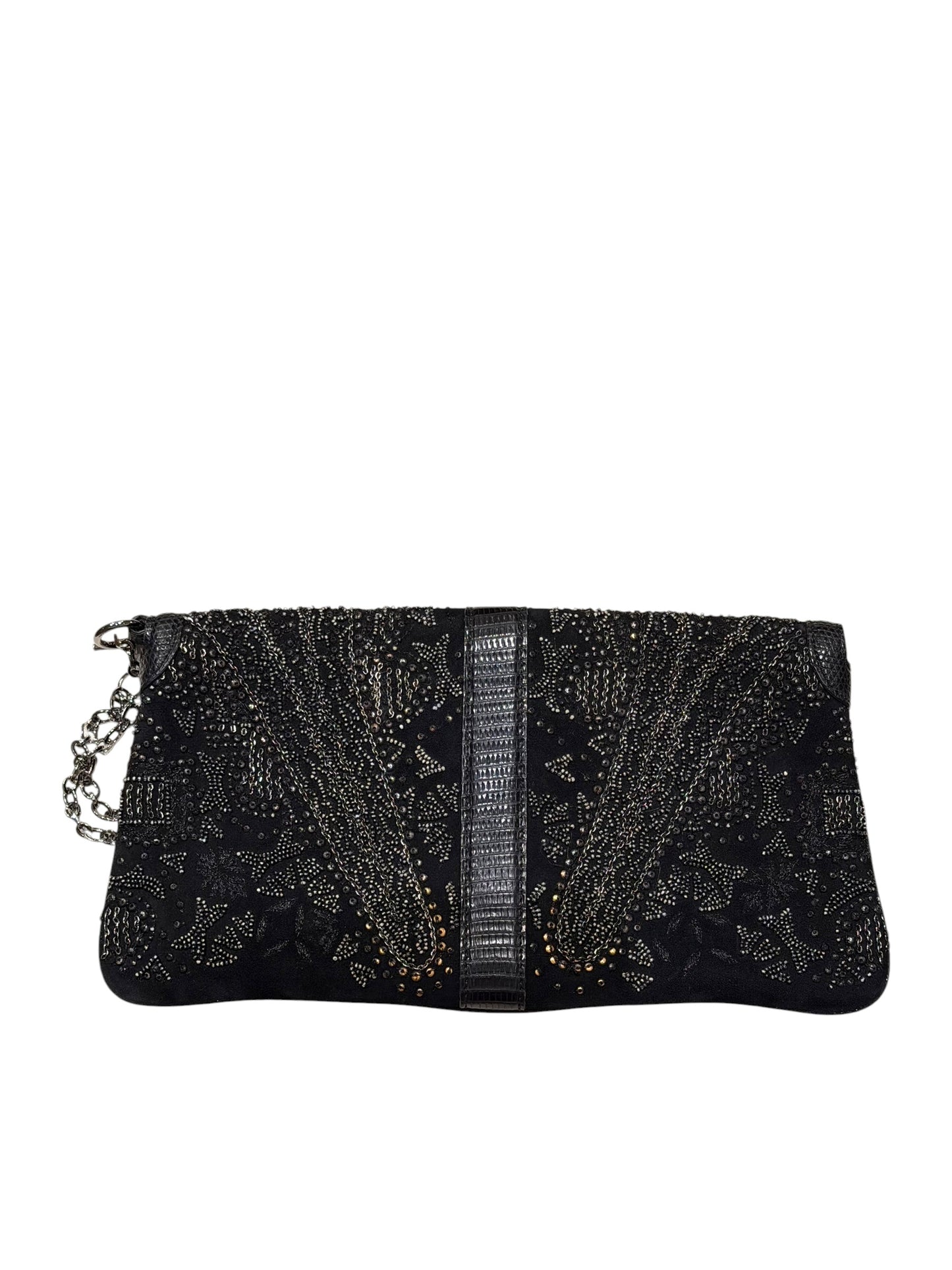 Gucci limited edition black beaded silver belt buckle clutch