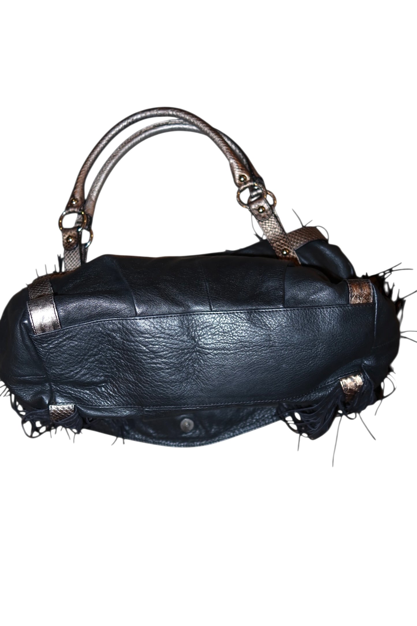 Just Cavalli large black eco leather bag with fringes