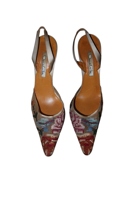 Oscar de la Renta mesh and embroidered flowers heels (38)