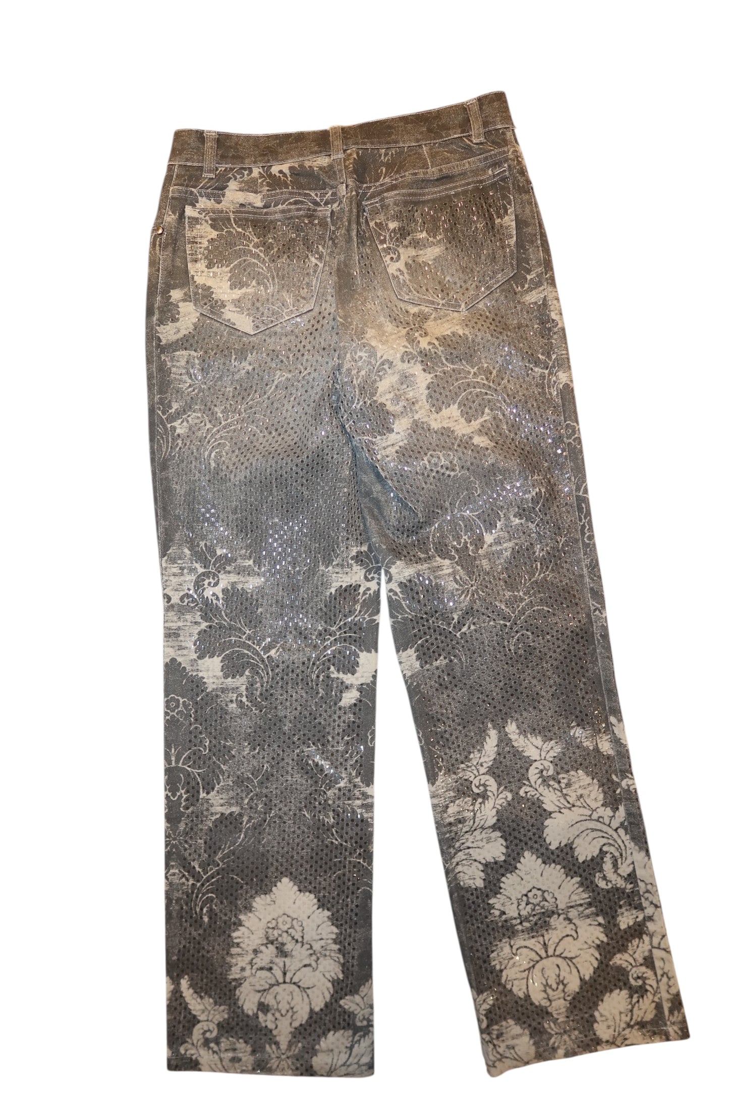Roberto Cavalli gray jeans with baroque and metallic print (M)