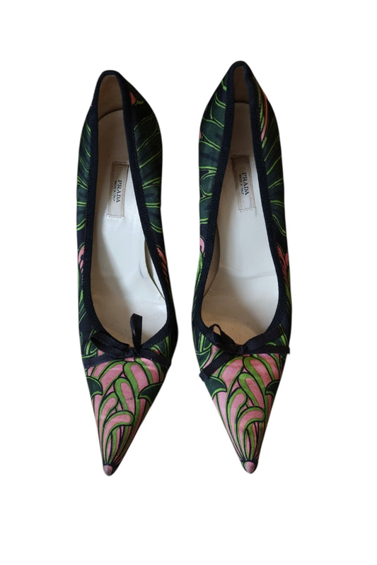 Prada green and pink floral heels (36.5)