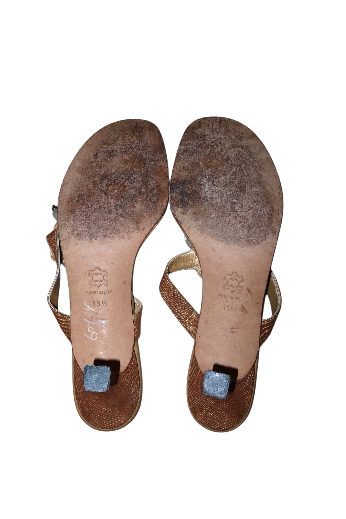 Manolo Blahnik gold pearls and lizard sandal heels (39.5)