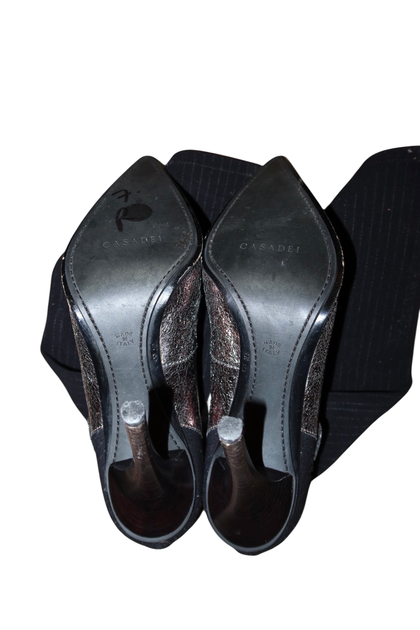 Casadei black pinstripe boots with silver details (9.5)