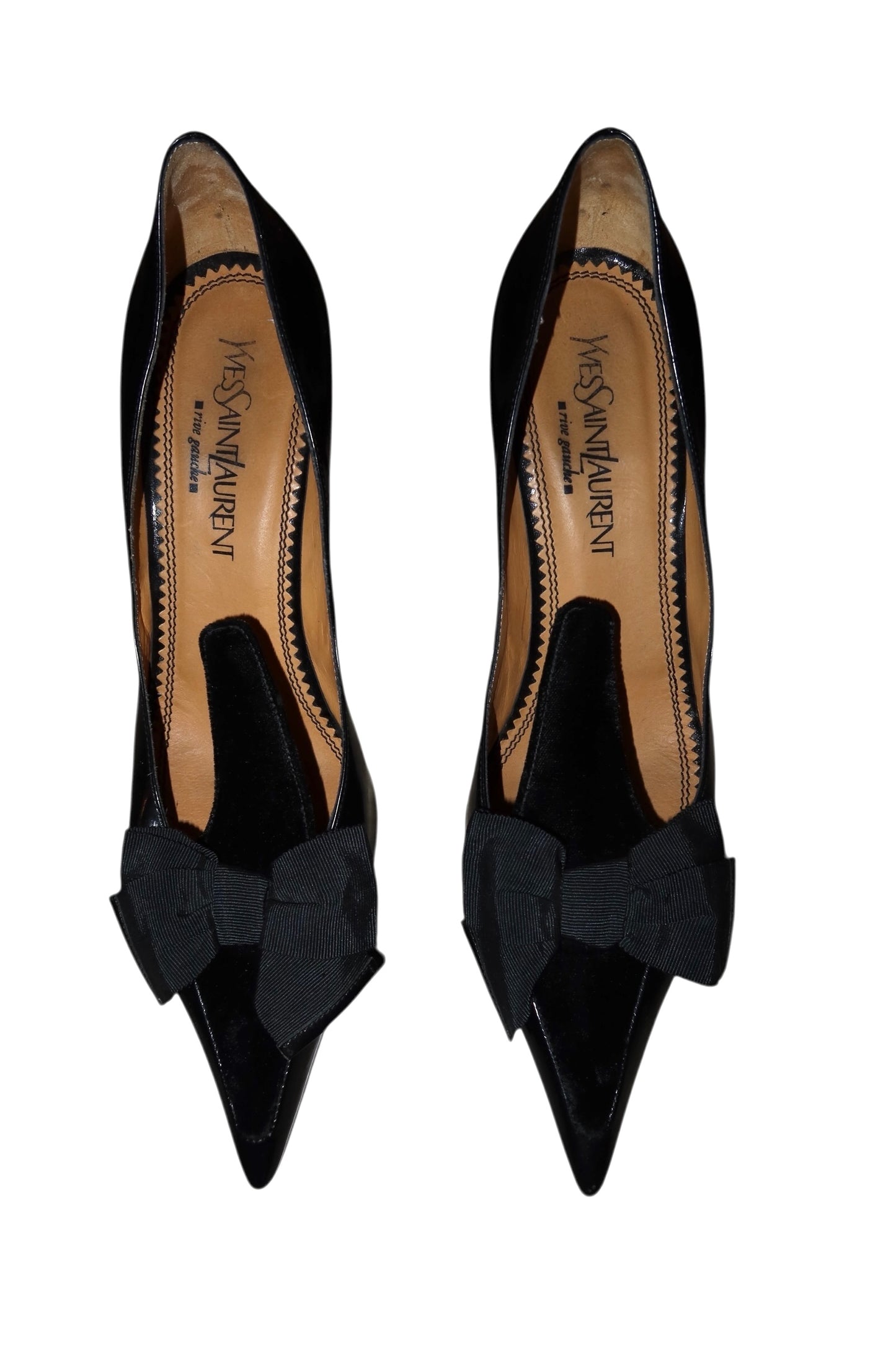 Yves Saint Laurent black patent leather heels with velvet and bows details (40.5)