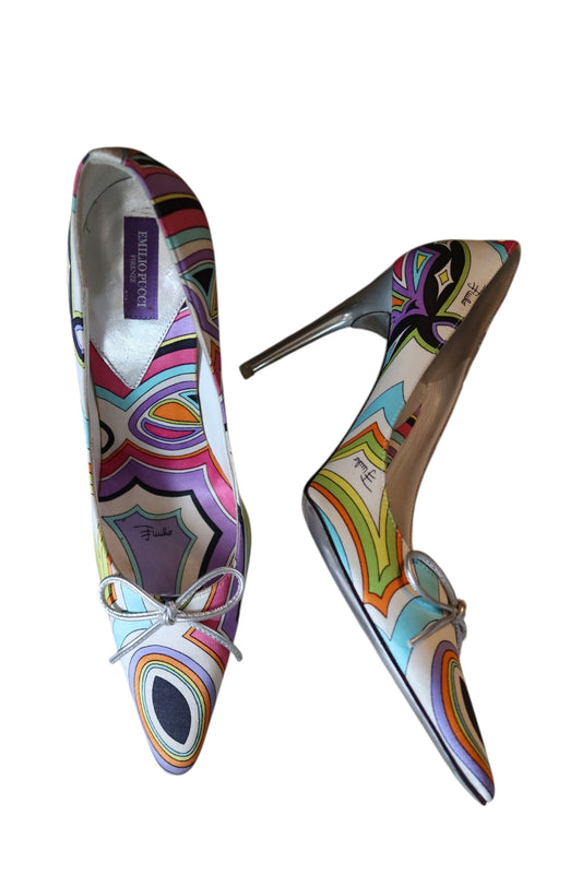 Emilio Pucci multi color satin heels