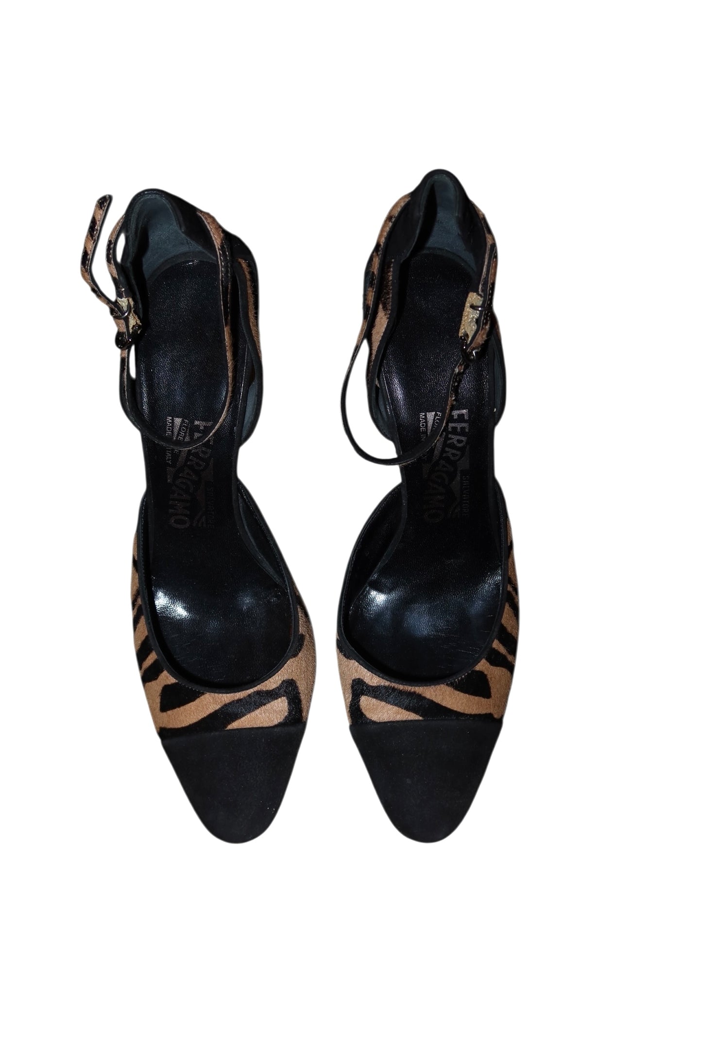 Salvatore Ferragamo ponyhair animal print d’orsay heels (7.5)