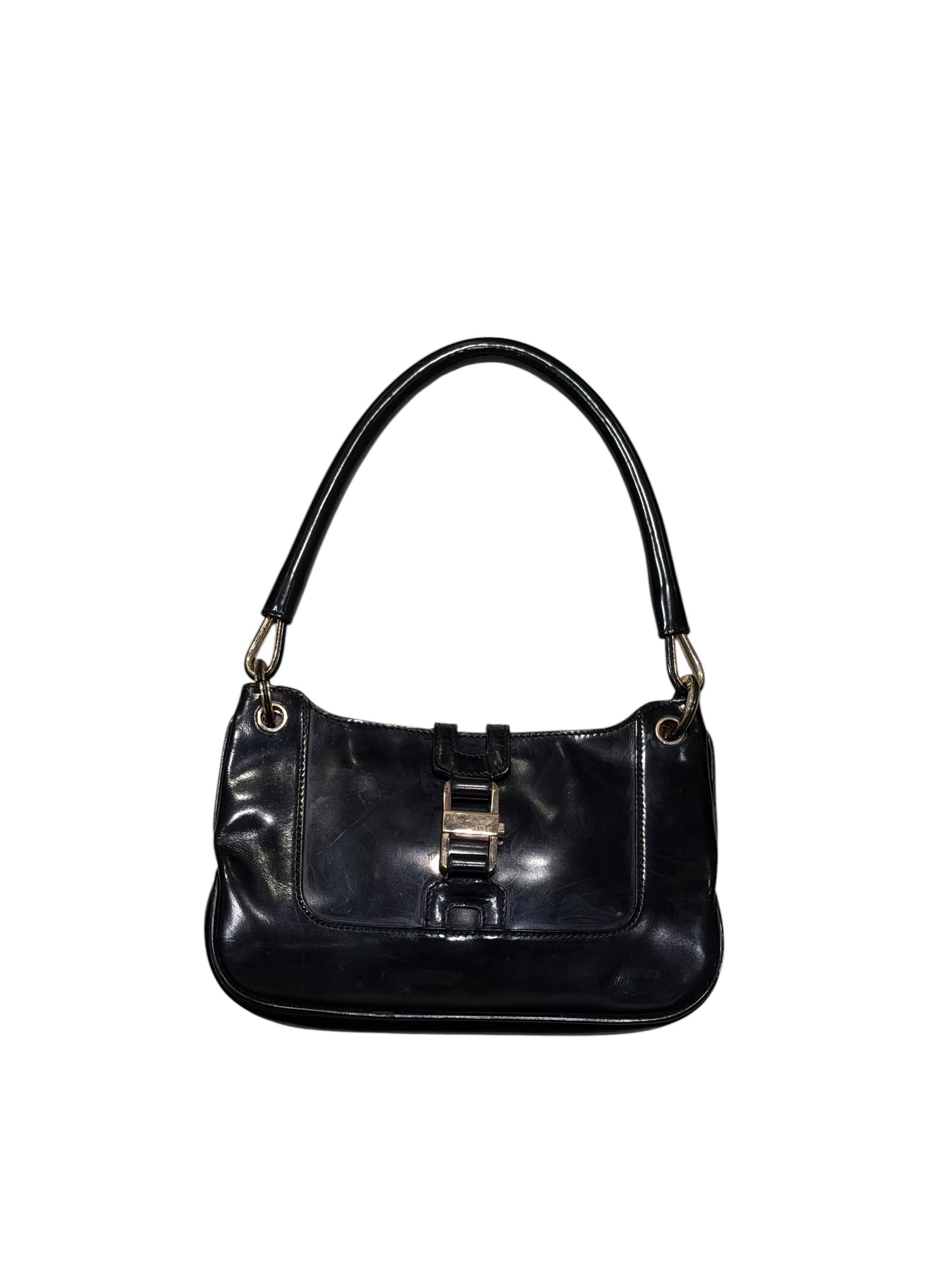 Gucci piston closure jackie mini black patent leather bag