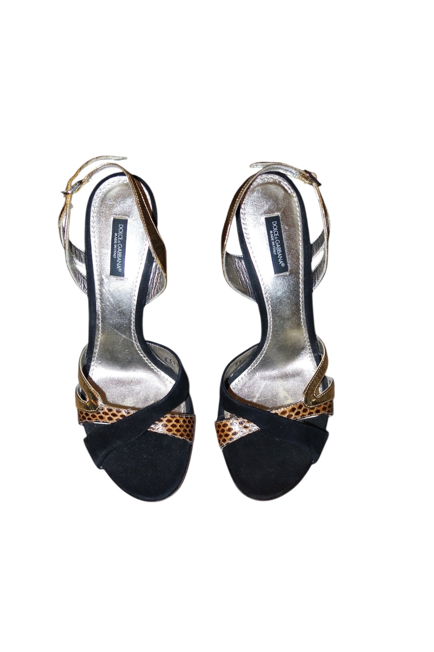 Dolce & Gabbana black suede, gold leather and snakeskin heels (39)