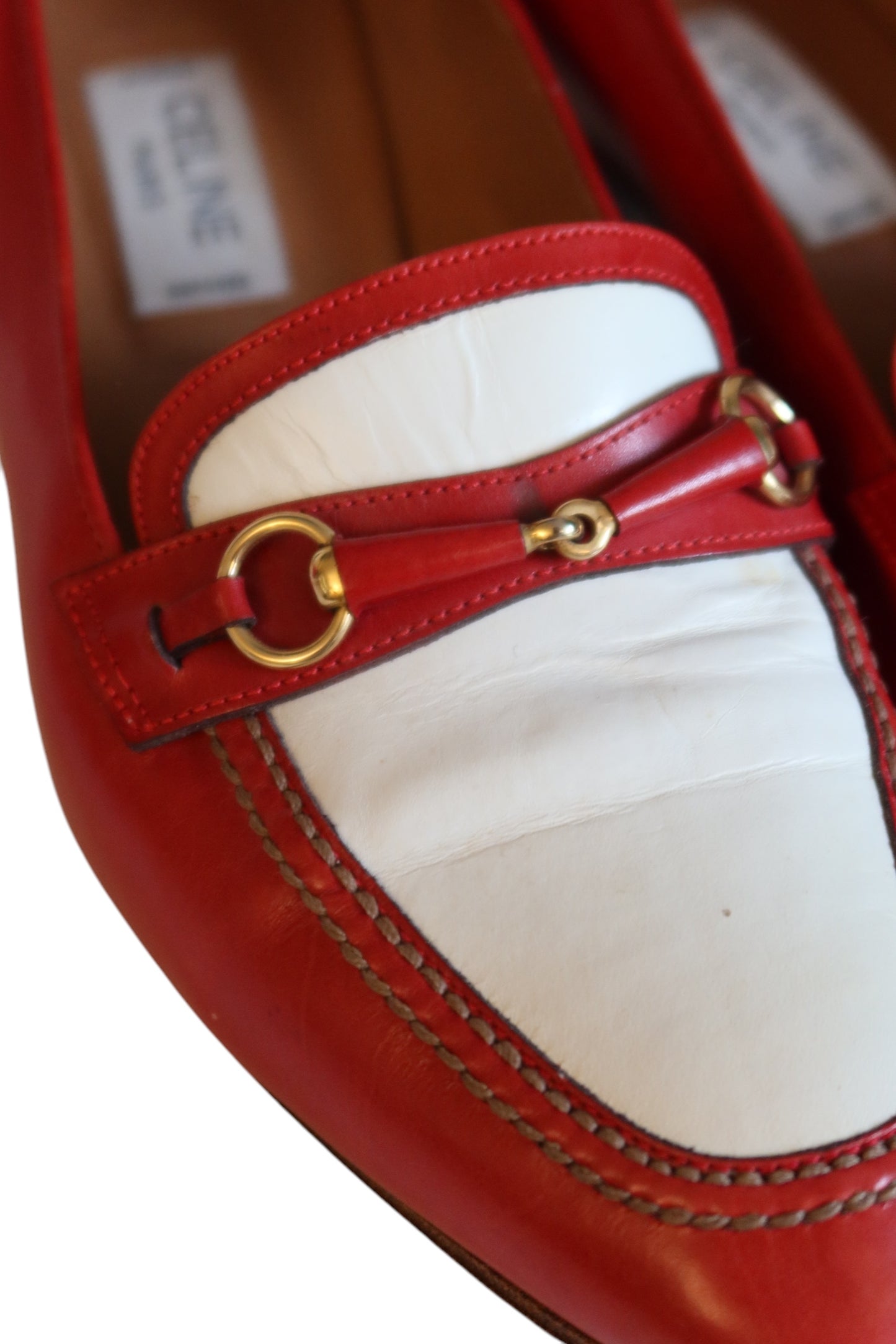 Celine red and white loafers with gold hardware (39)
