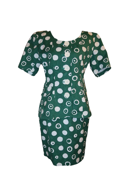 Yves Saint Laurent green and white polkadot set