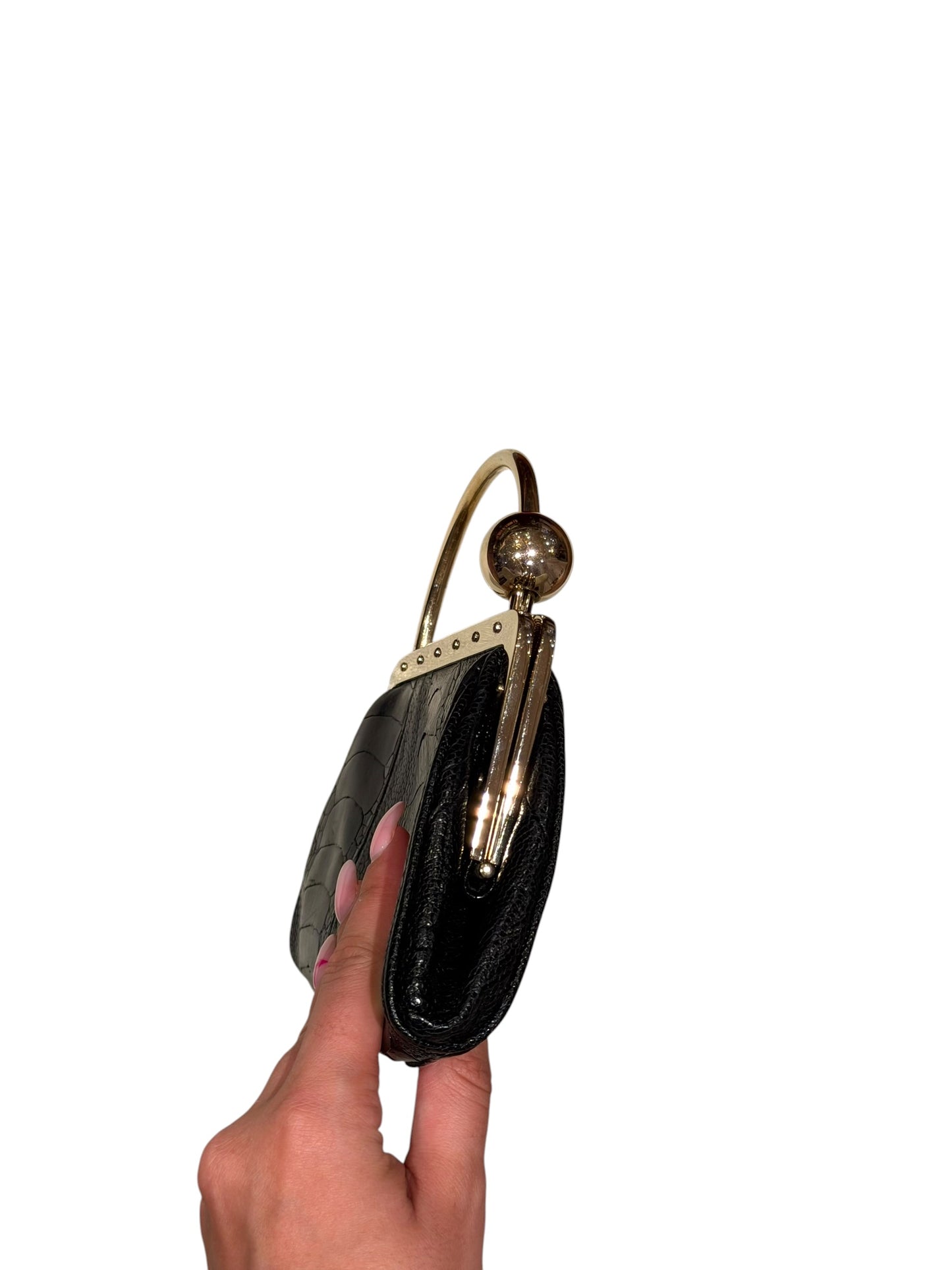 Gucci black alligator mini bag with gg crystal embellished ball closure by Tom Ford