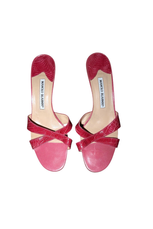 Manolo Blahnik pink lizard sandal heels (38)