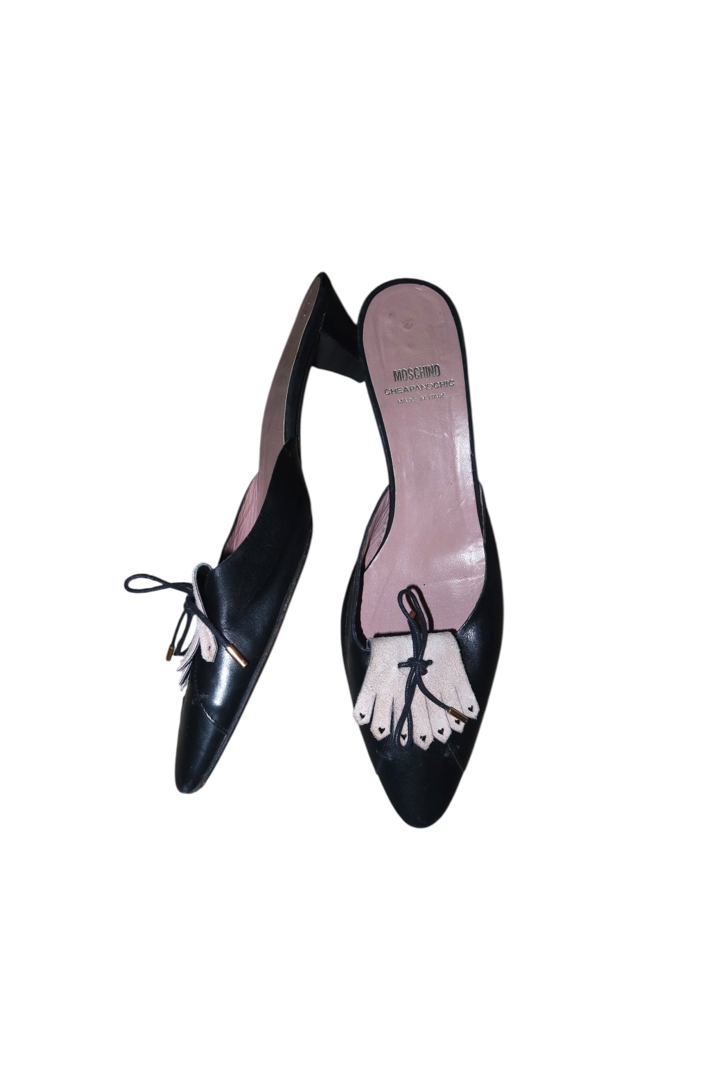 Moschino black and white loafer style kitten heels (38)
