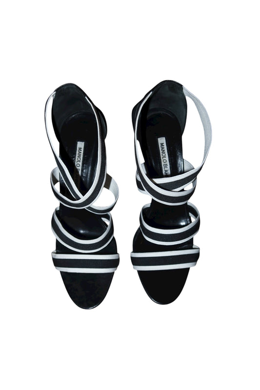 Manolo Blahnik black and white elastic heels (37.5)