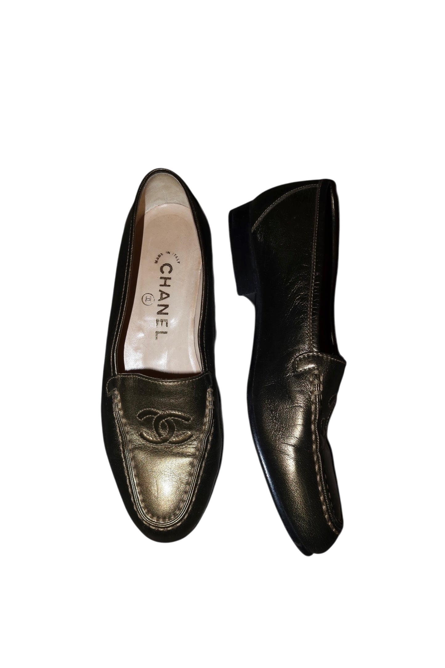 Chanel gold loafers (35)