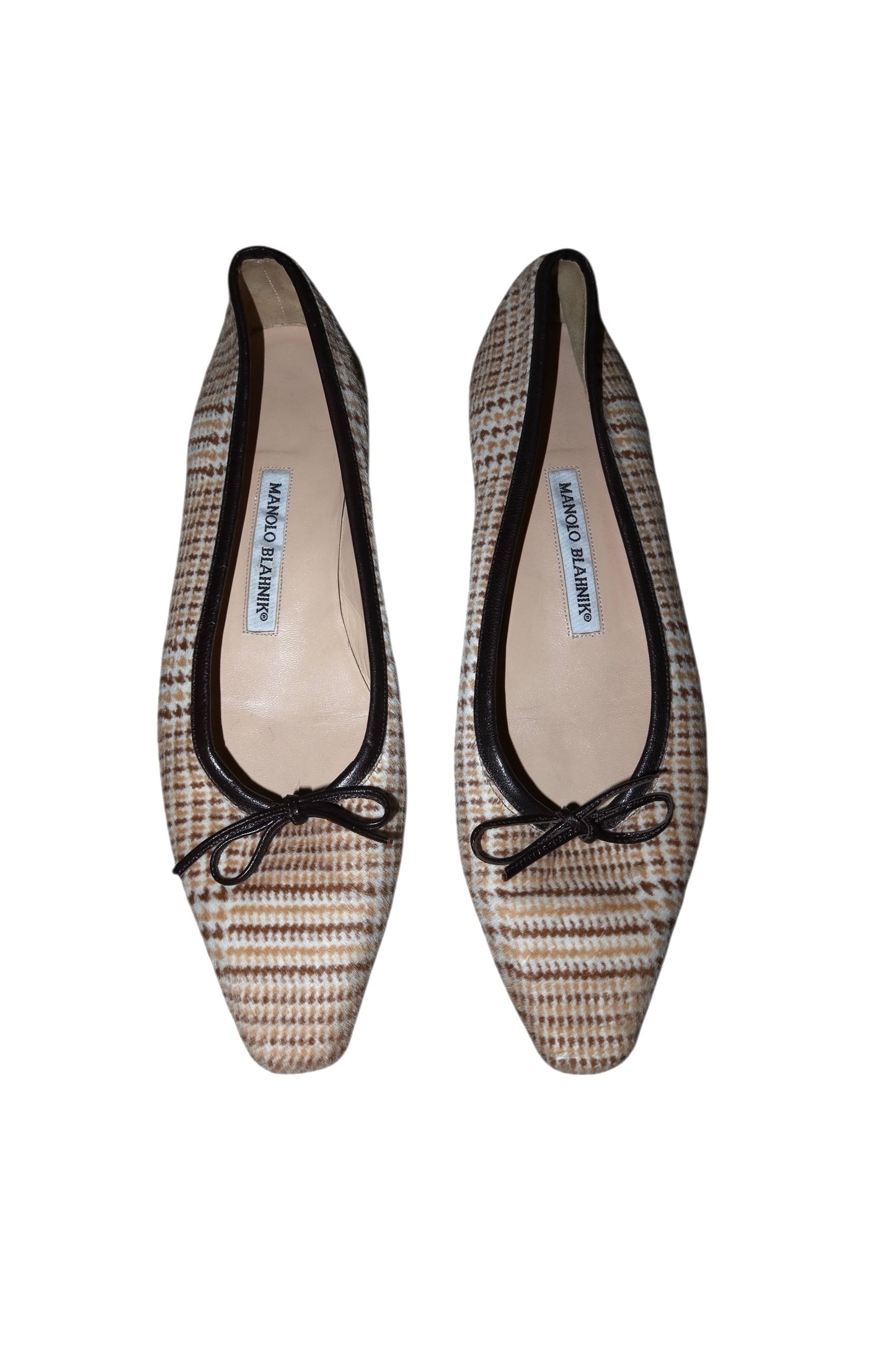 Manolo Blahnik tan and brown ponyhair checkered flats (40)