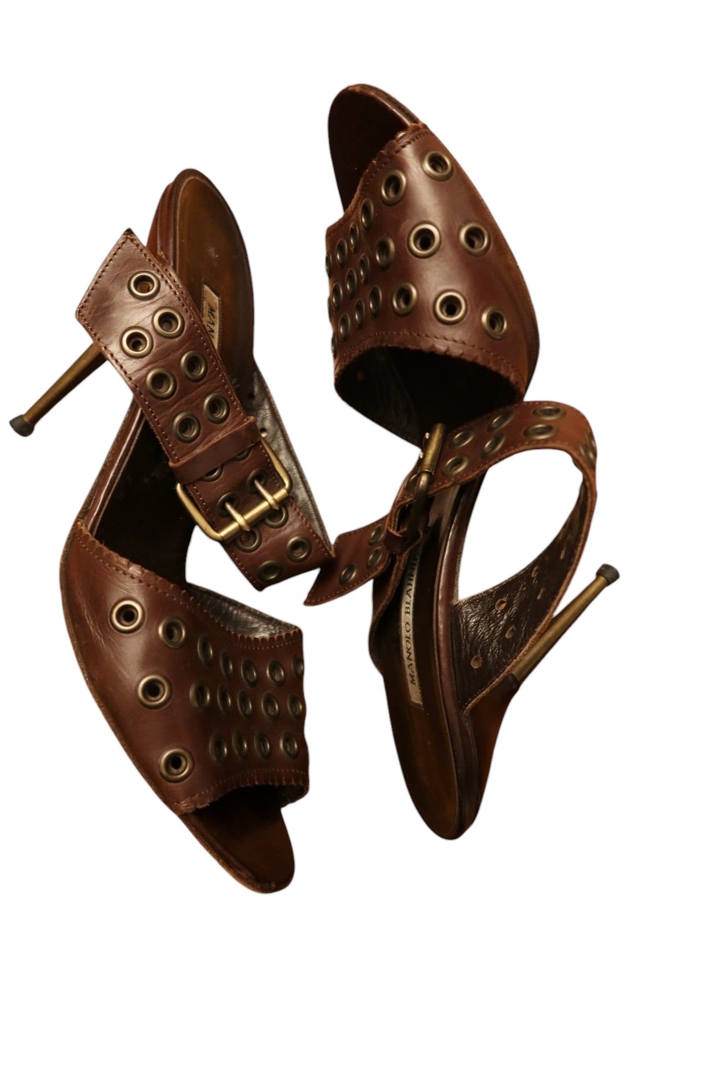 Manolo Blahnik brown grommet heels size 40.5