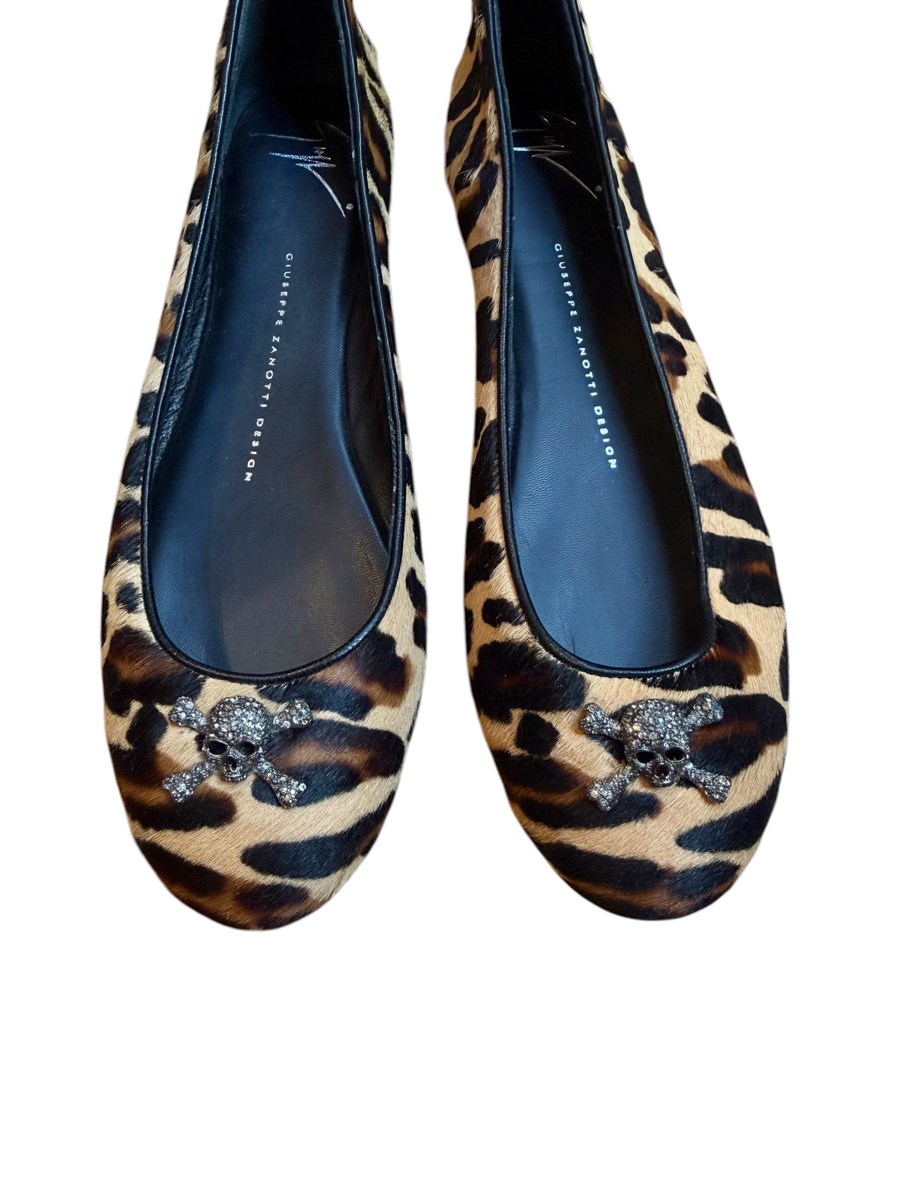 バレエシューズ GIUSEPPE ZANOTTI LEOPARD BALLET SHOES 37 Giuseppe Zanotti ponyhair leopard ballet flats with skull detail