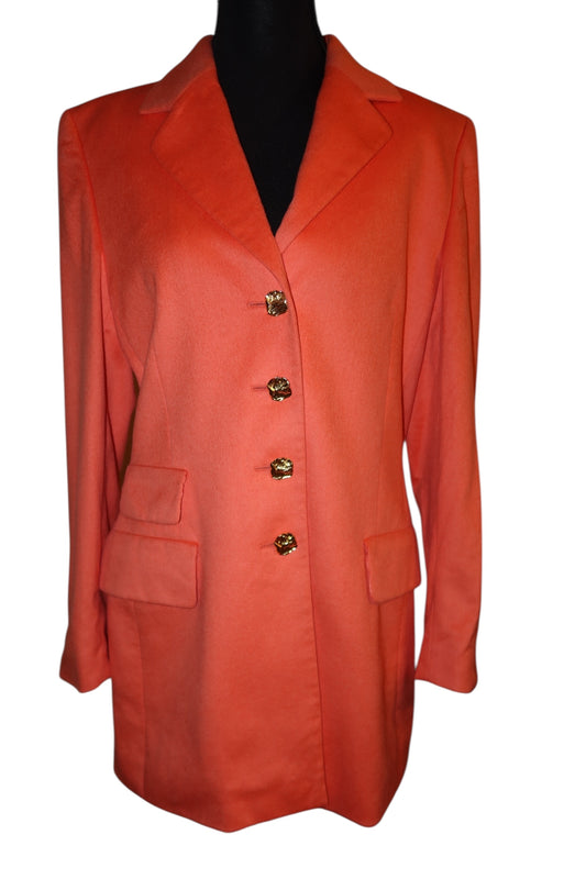Escada orange coral blazer with gold buttons