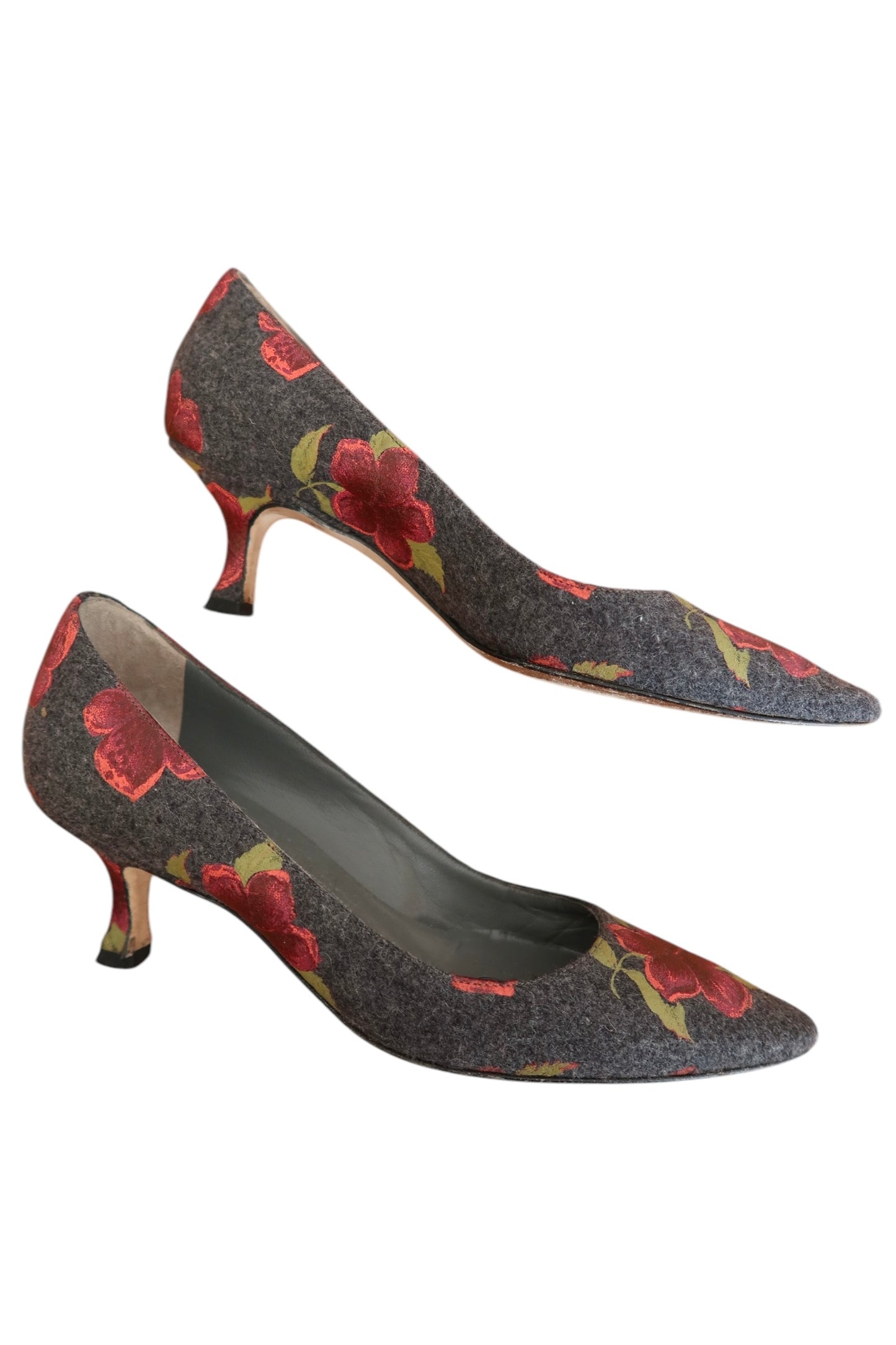 Manolo Blahnik grey wool heels with flower print (36)