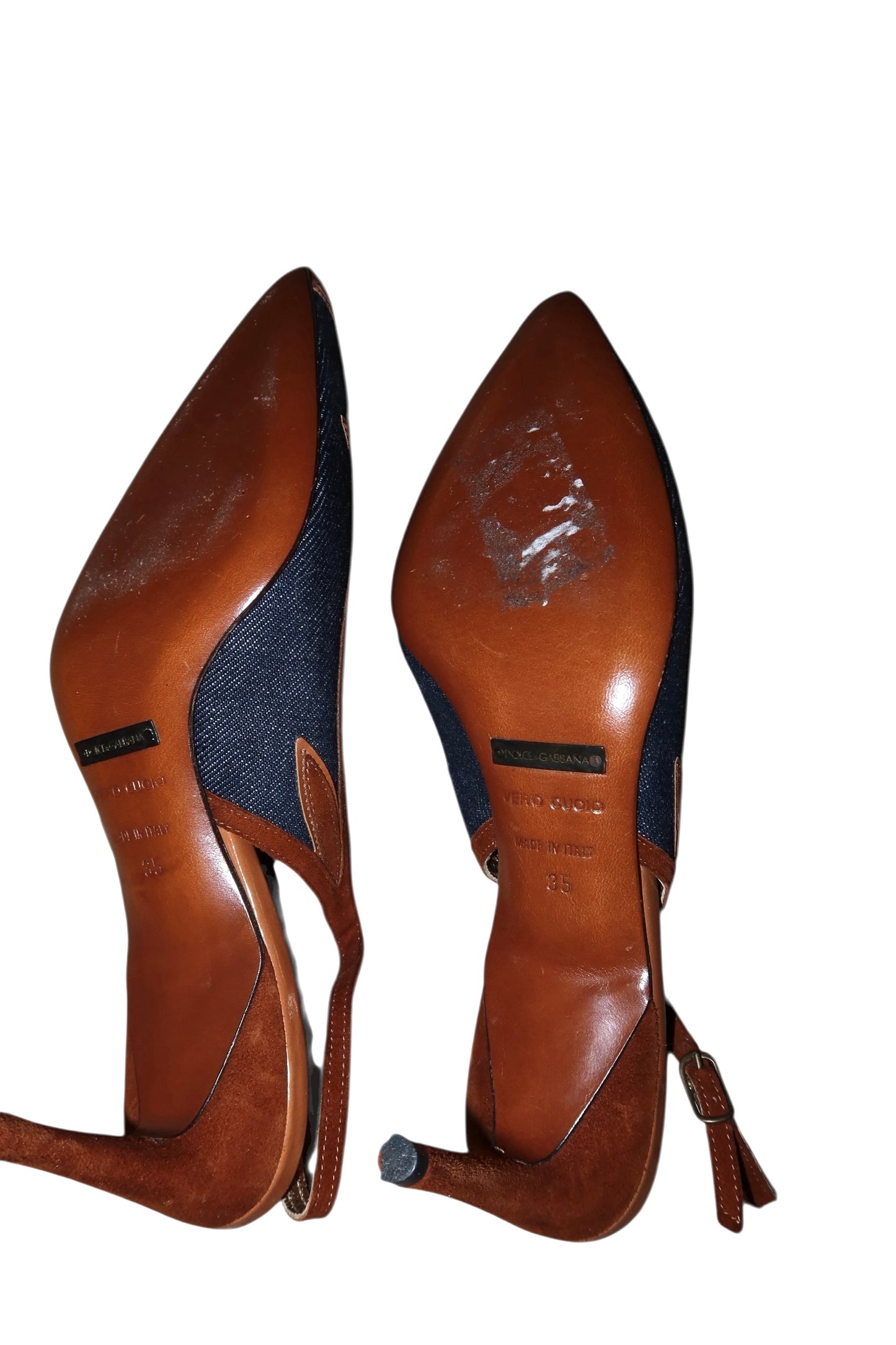Dolce & Gabbana denim and brown suede slingback heels (35)