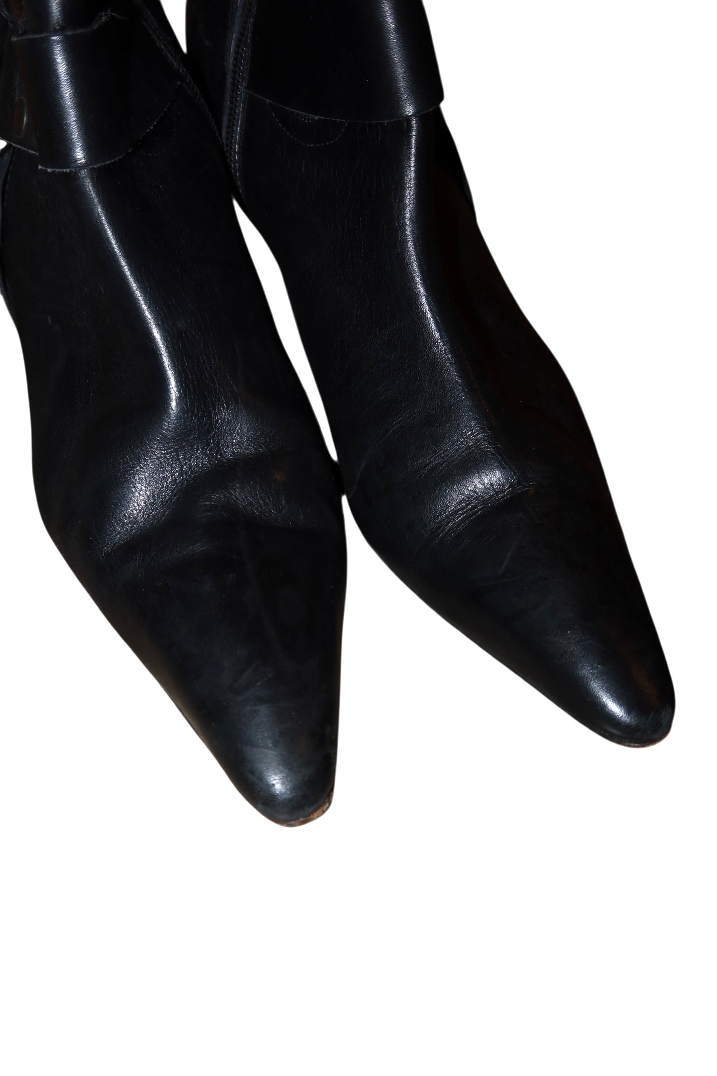Manolo Blahnik black leather booties with silver circle details (39.5)