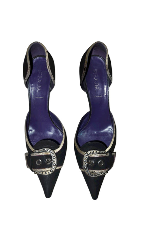 Prada black d’orsay heels with silver buckle (39.5)