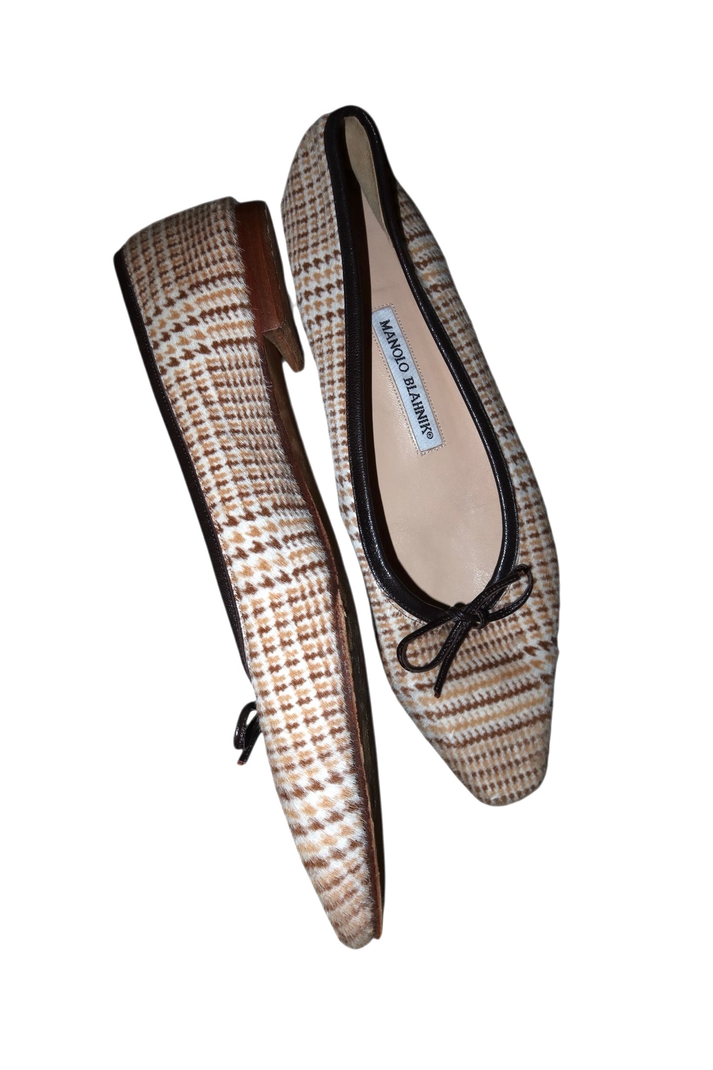 Manolo Blahnik tan and brown ponyhair checkered flats (40)