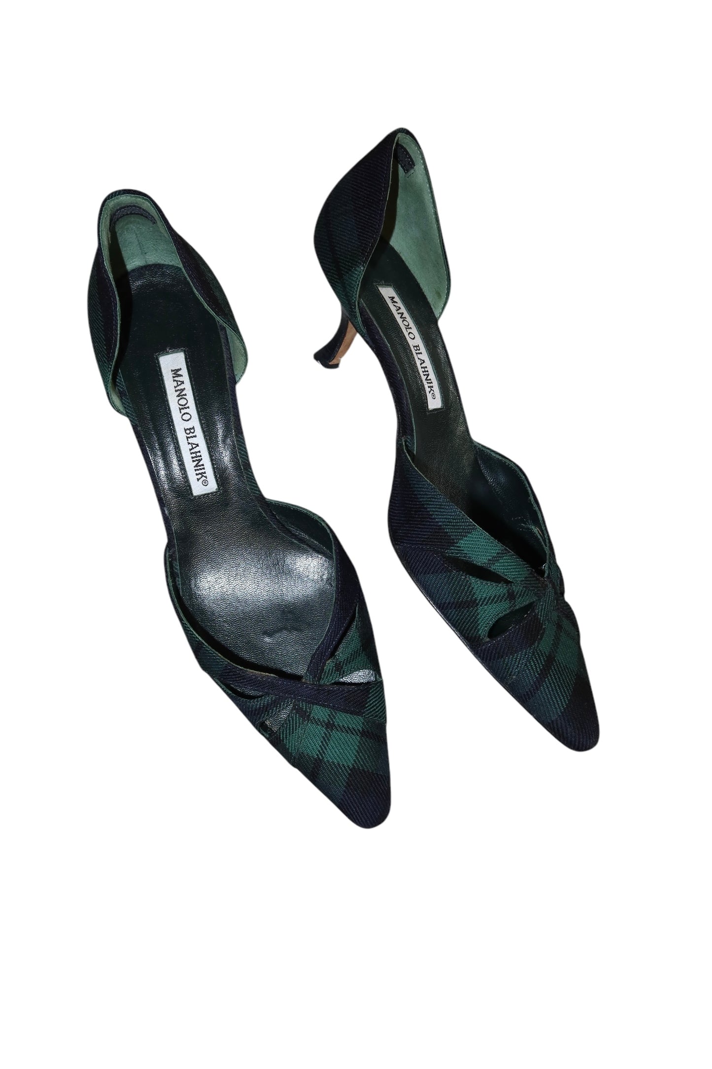 Manolo Blahnik green plaid heels (37)
