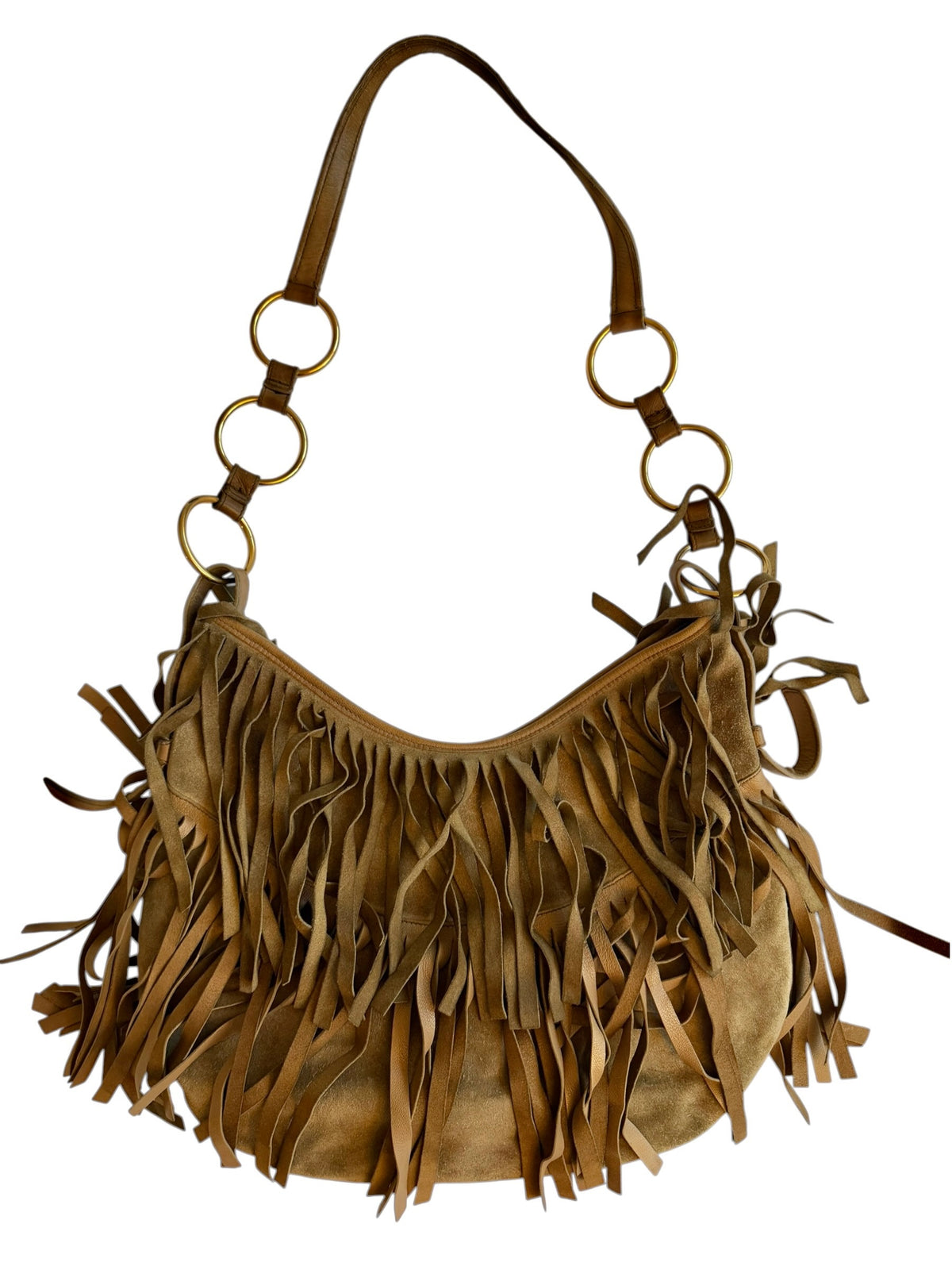Yves Saint Laurent beige suede La Boheme Fringe hobo bag