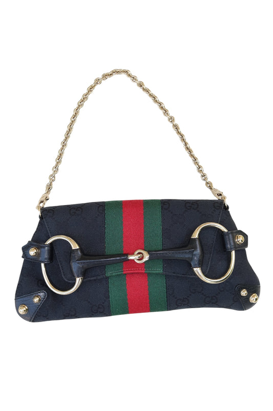 Gucci black GG horsebit clutch bag
