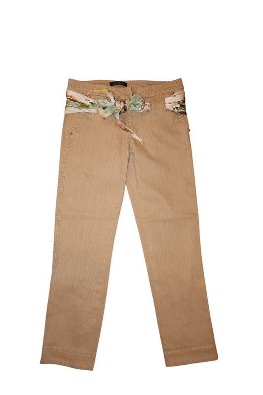 Roberto Cavalli khaki capri pants with scarf detail