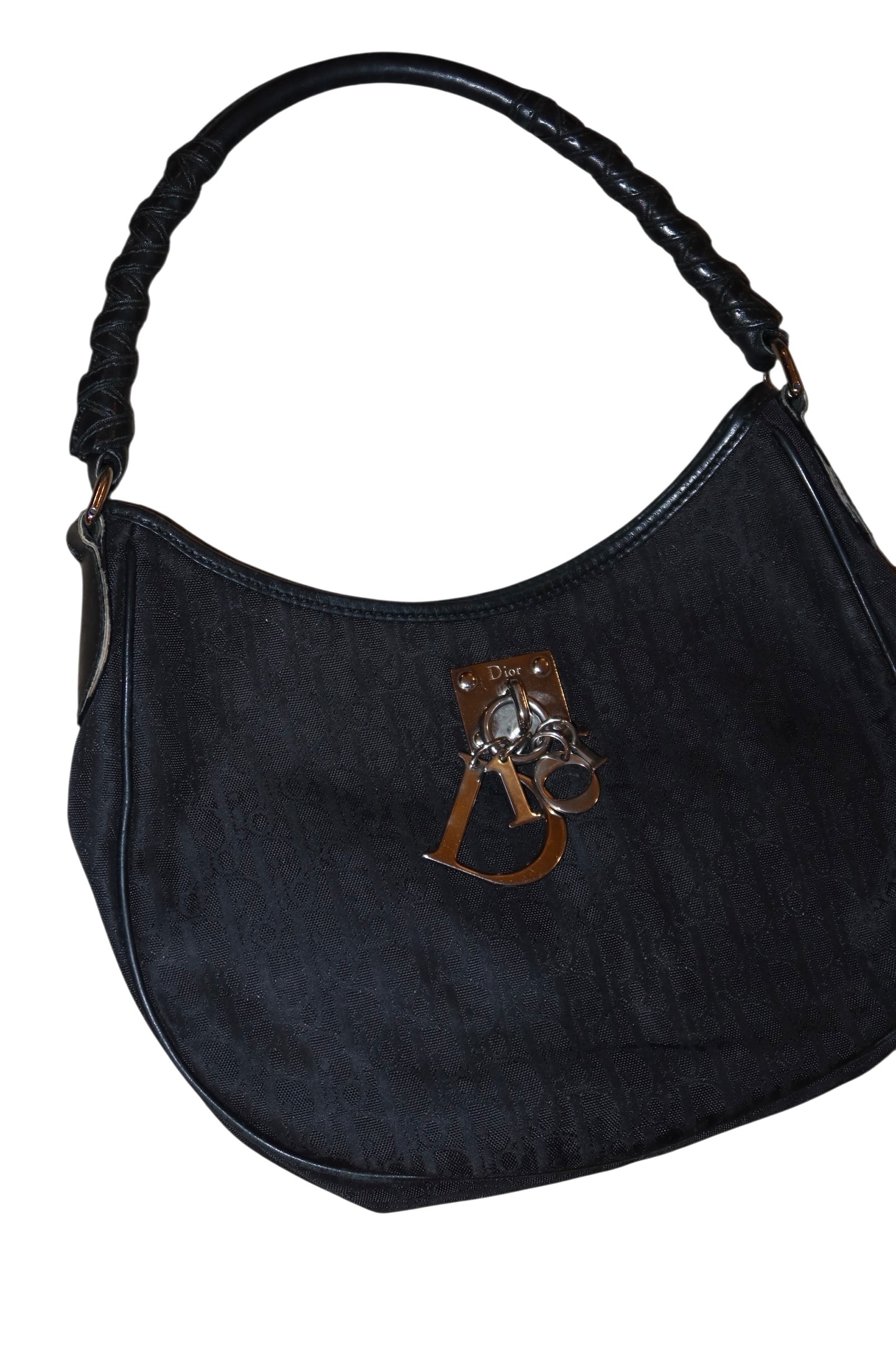 Dior black diorissimo hobo lovely charms canvas bag