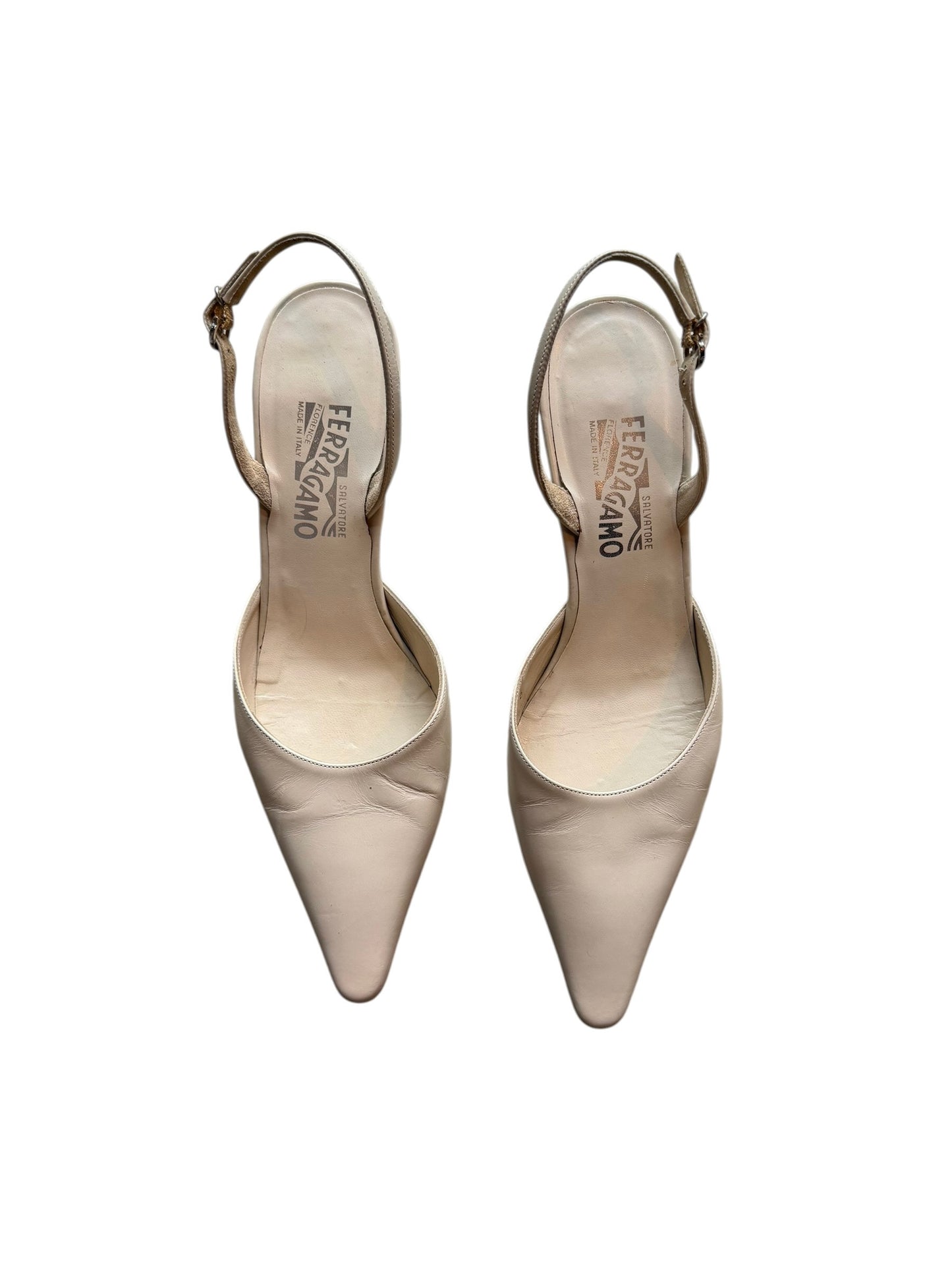 Salvatore Ferragamo ivory slingback heels (8.5)
