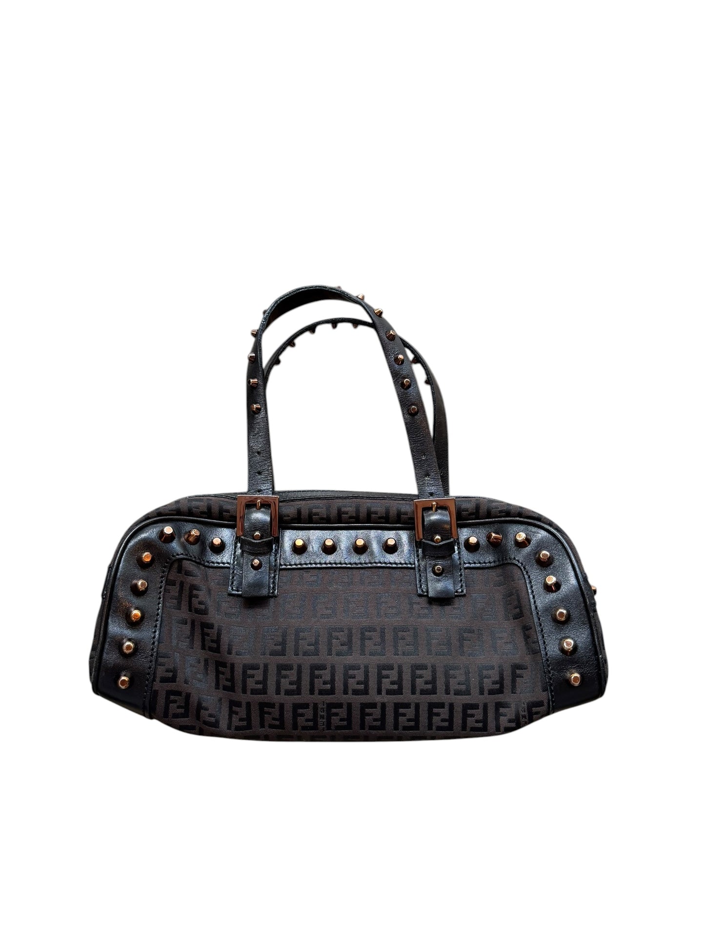 Fendi monogram barrel bag with gold studs
