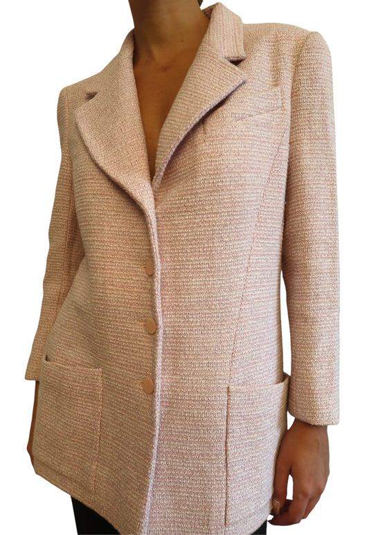 Chanel 2003 pink tweed jacket with pink buttons size 44