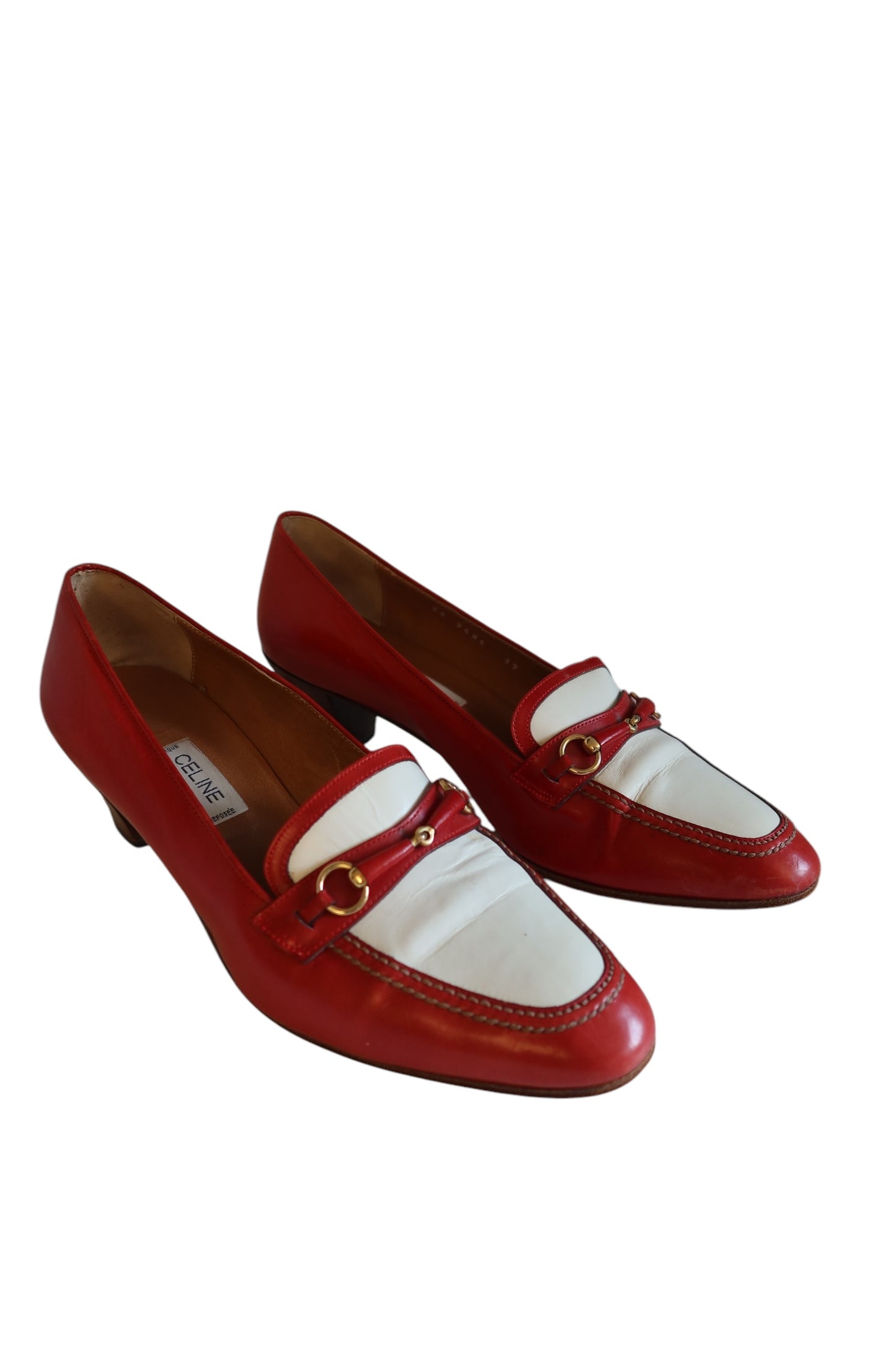 Celine red and white loafers with gold hardware (39)