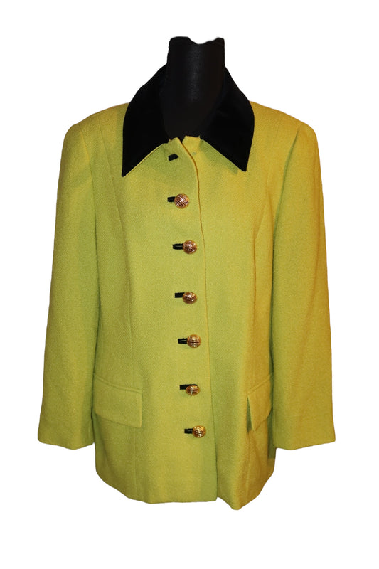 Escada lime green blazer with black velvet details