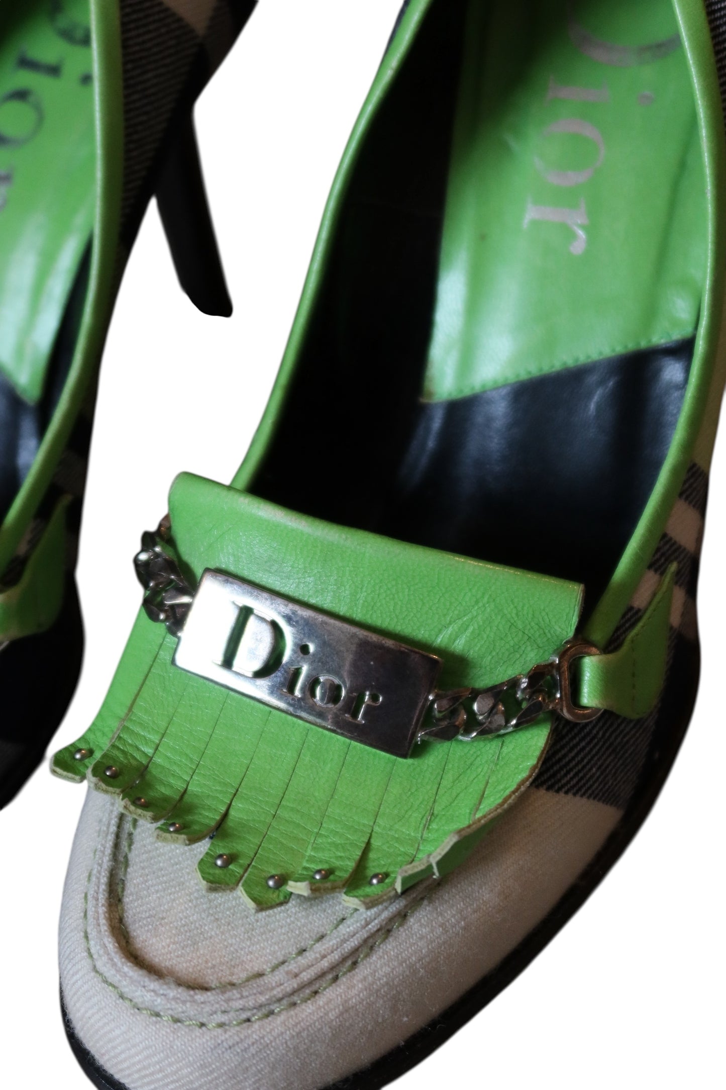 Dior neon green plaid heels (37.5)