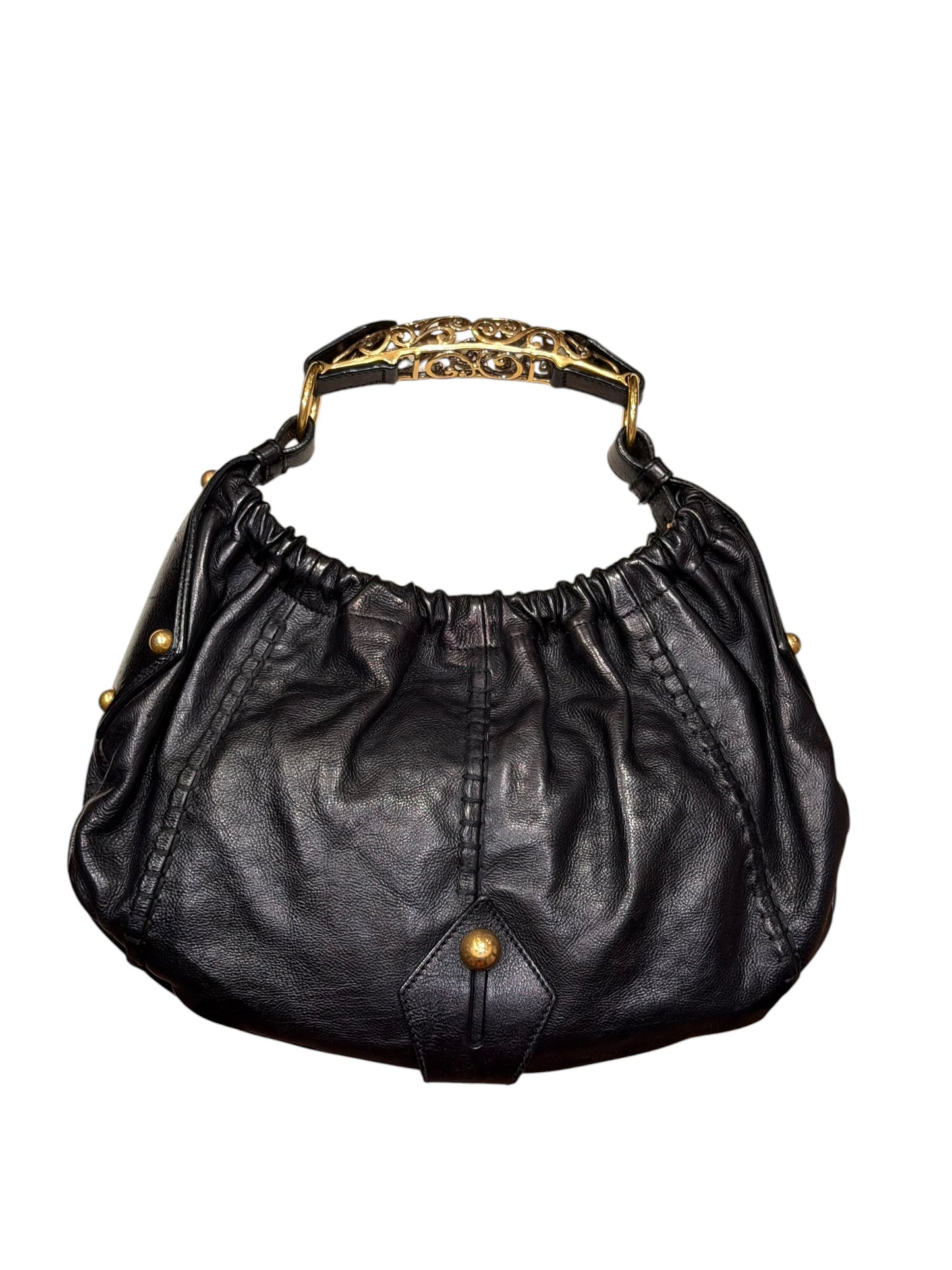 Yves Saint Laurent black Mombasa hobo bag with ornate gold metal handle
