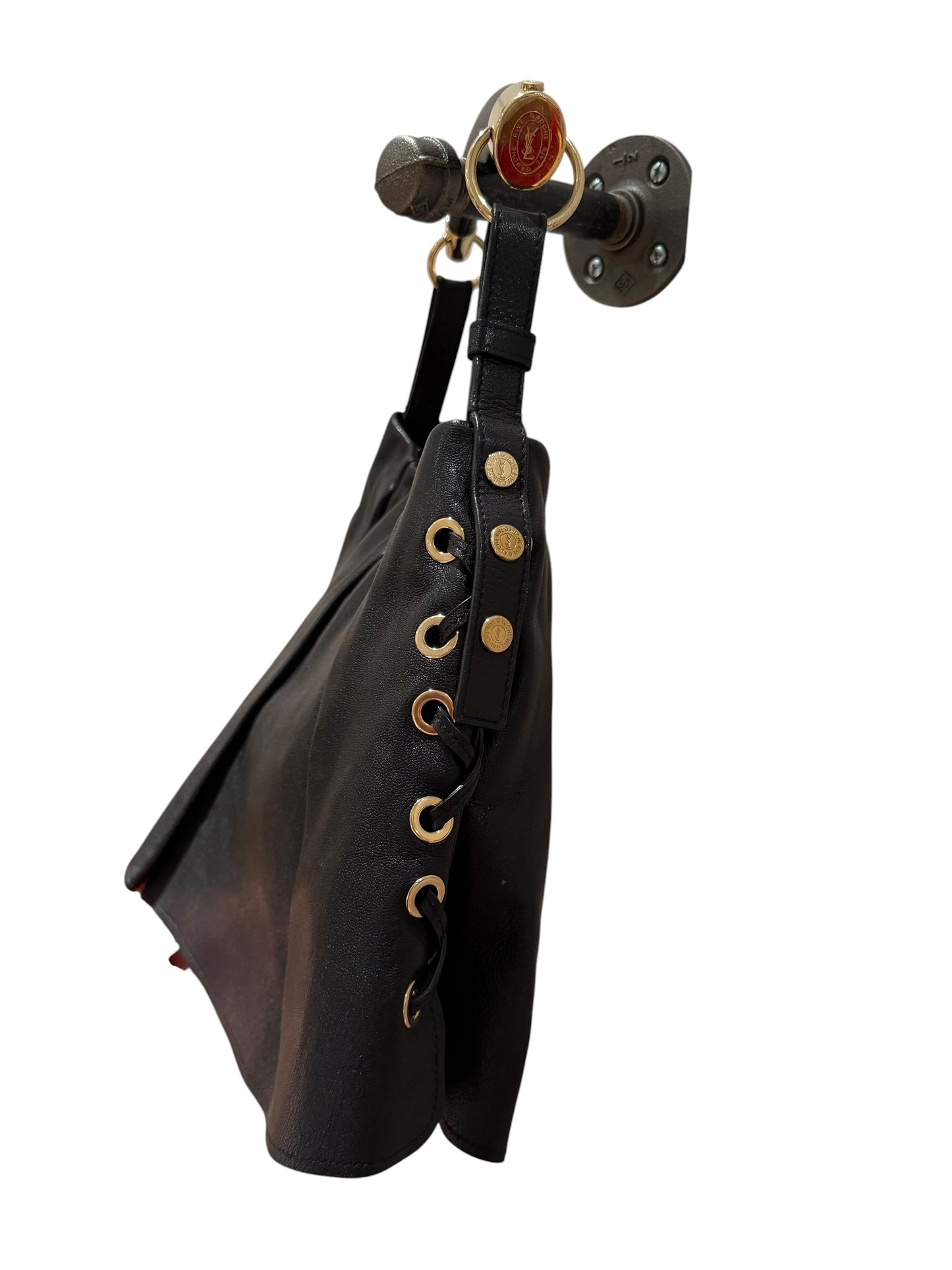 Yves Saint Laurent black leather corset Shangrila Mombasa bag with horn handle