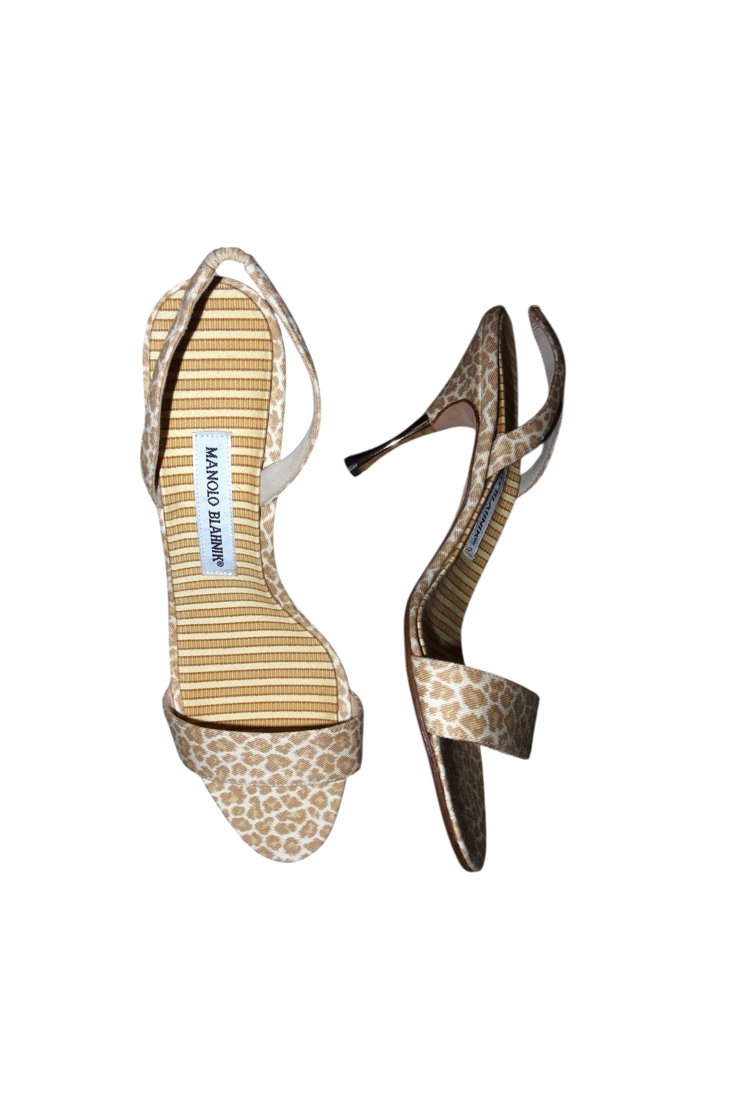 Manolo Blahnik leopard canvas slingback heels (39)