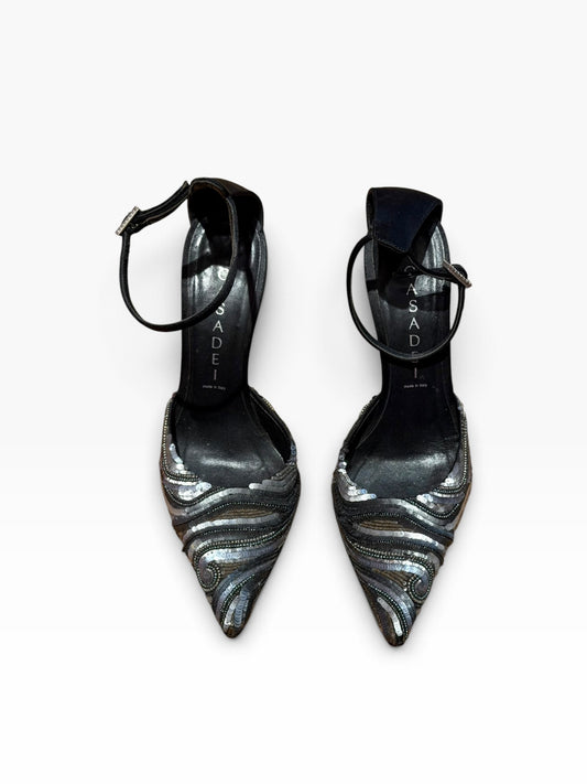 Casadei grey and silver sequin heels (5.5B)