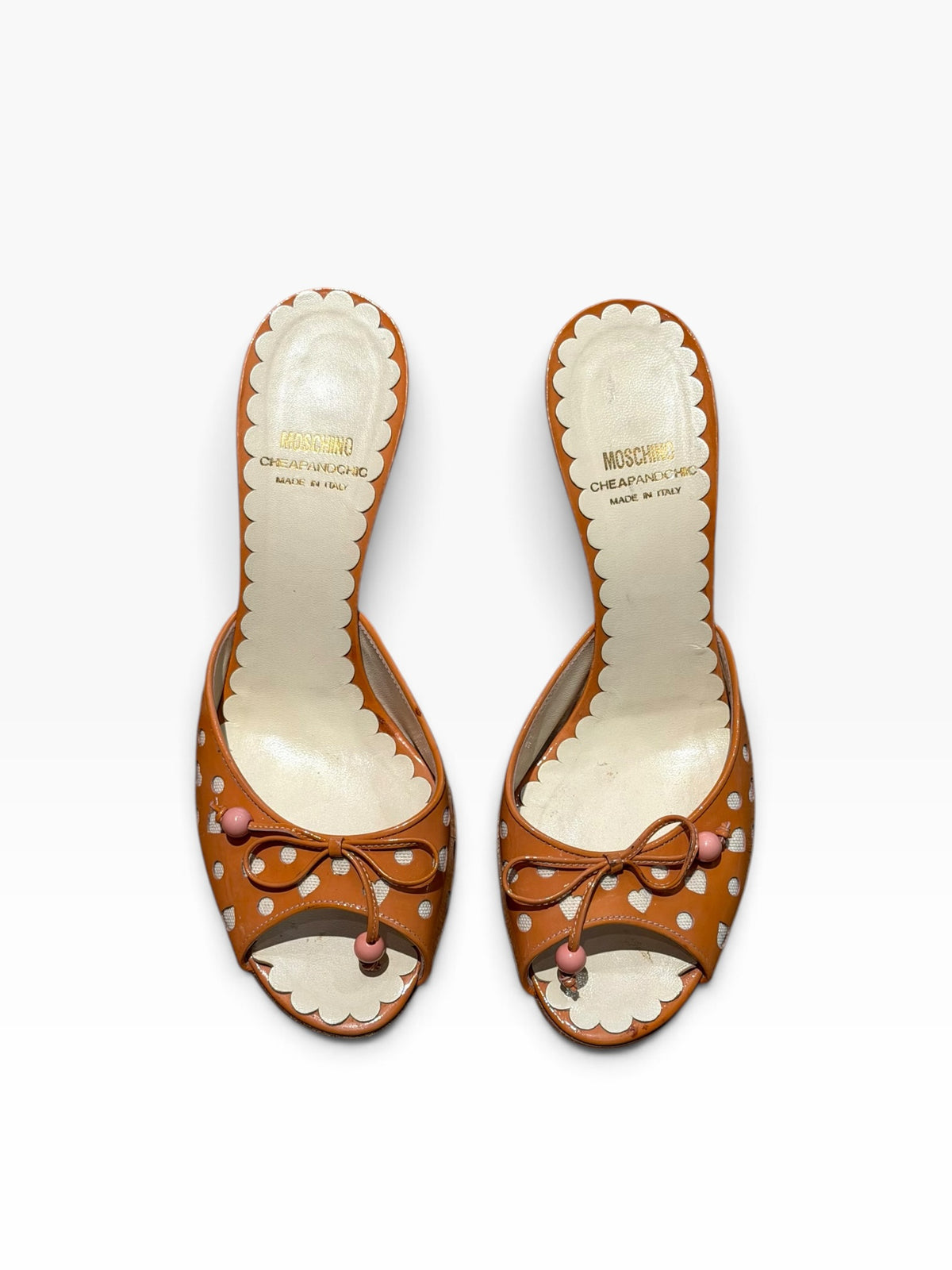 Moschino cheap and chic orange and white heart polka dot bow mules (37.5)
