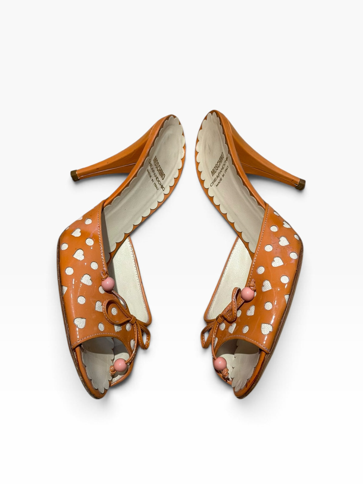 Moschino cheap and chic orange and white heart polka dot bow mules (37.5)